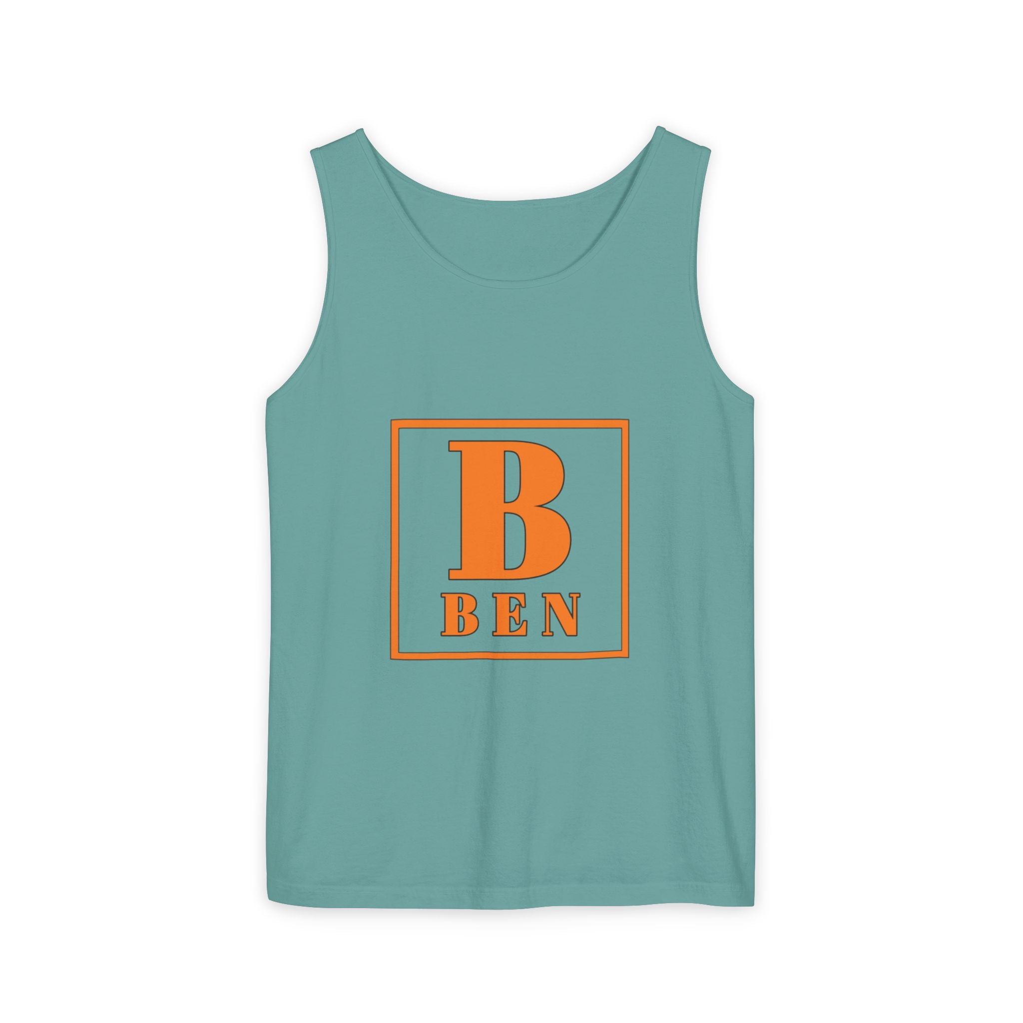 Ben Monogram Tank Top — Orange Initial B Vintage Box Graphic