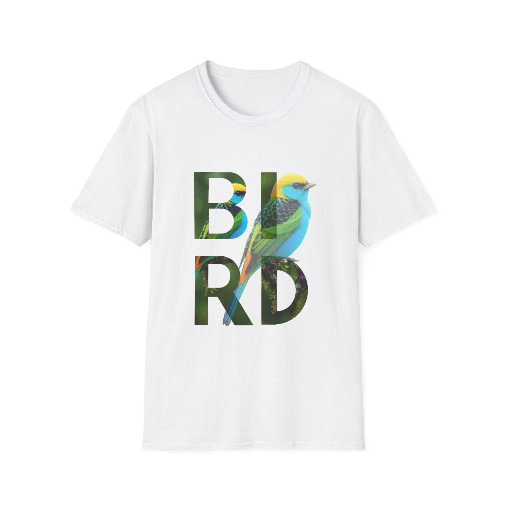 Bird Graphic T-Shirt — Colorful 'BIRD' Typography with Tropical Songbird