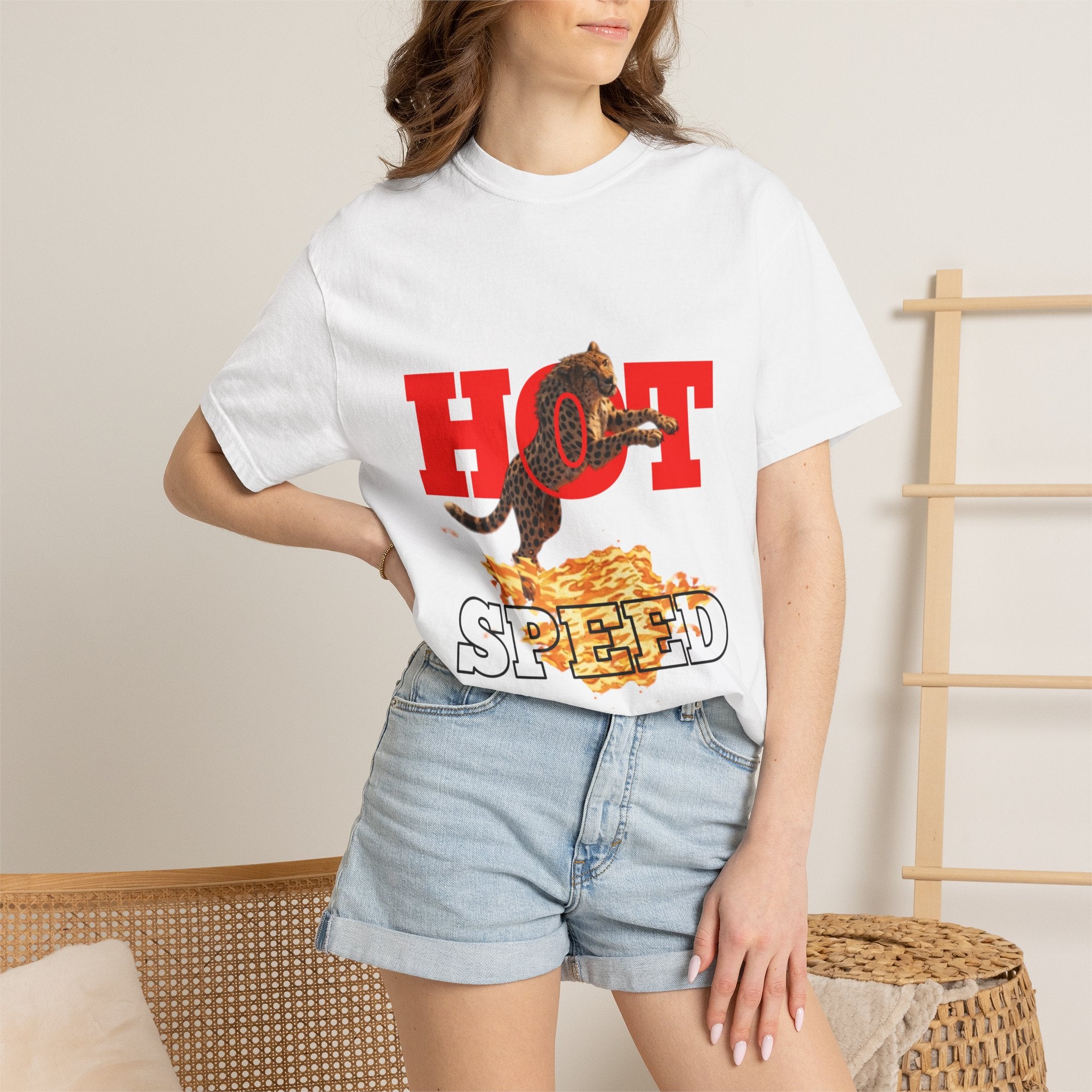 Hot Speed Graphic Tee — Retro Cat on Pizza Skateboard Shirt