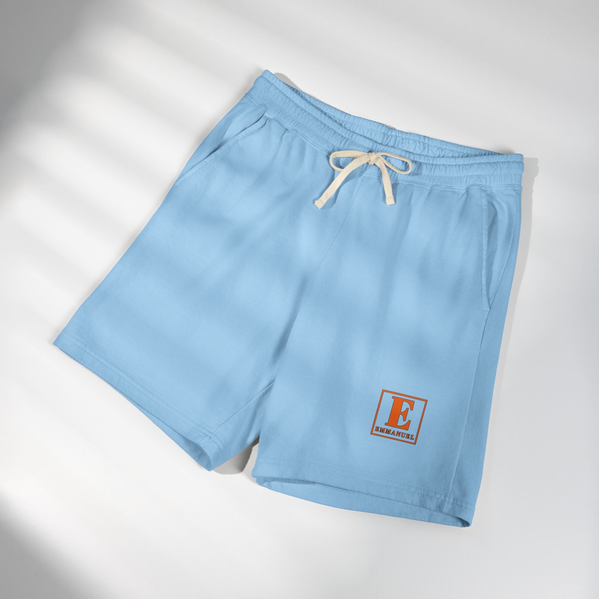 Lightweight Garment-Dyed Fleece Sweat Shorts — Cream Casual Lounge Shorts with Small ‘E’ Logo