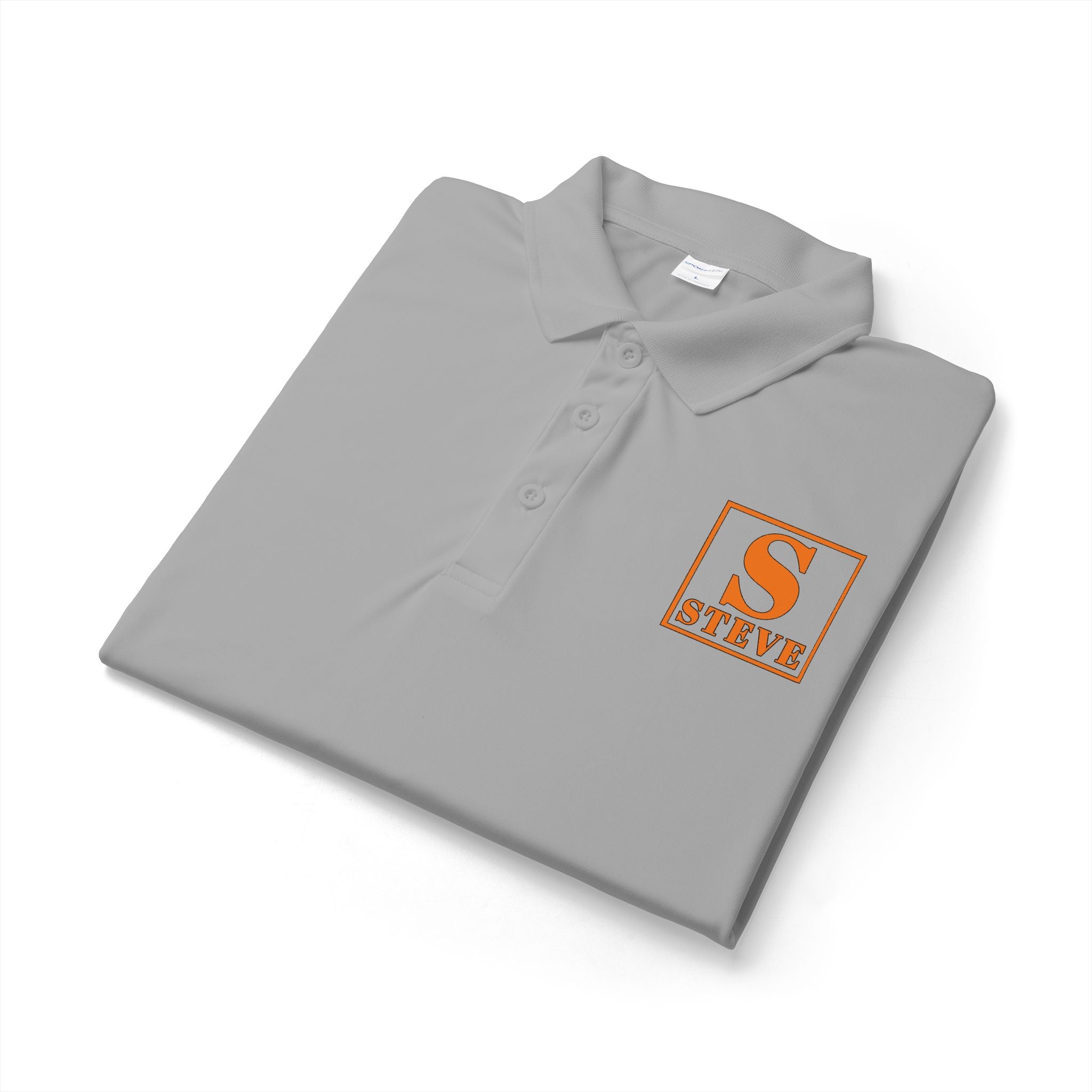 Embroidered 'S Steve' Logo Polo Shirt — White Performance Golf/Work Polo