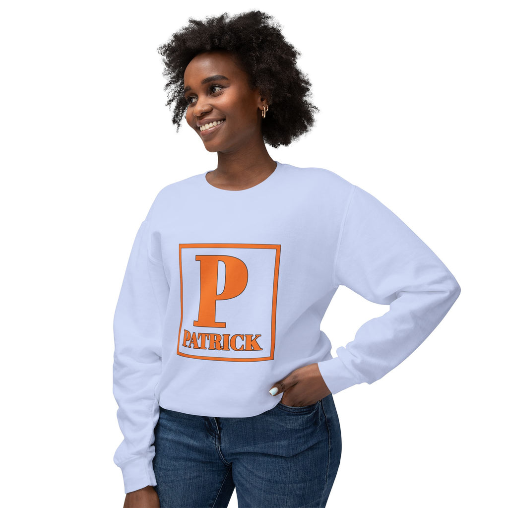 Patrick Monogram Crewneck Sweatshirt — Orange Initial 'P' Name Graphic