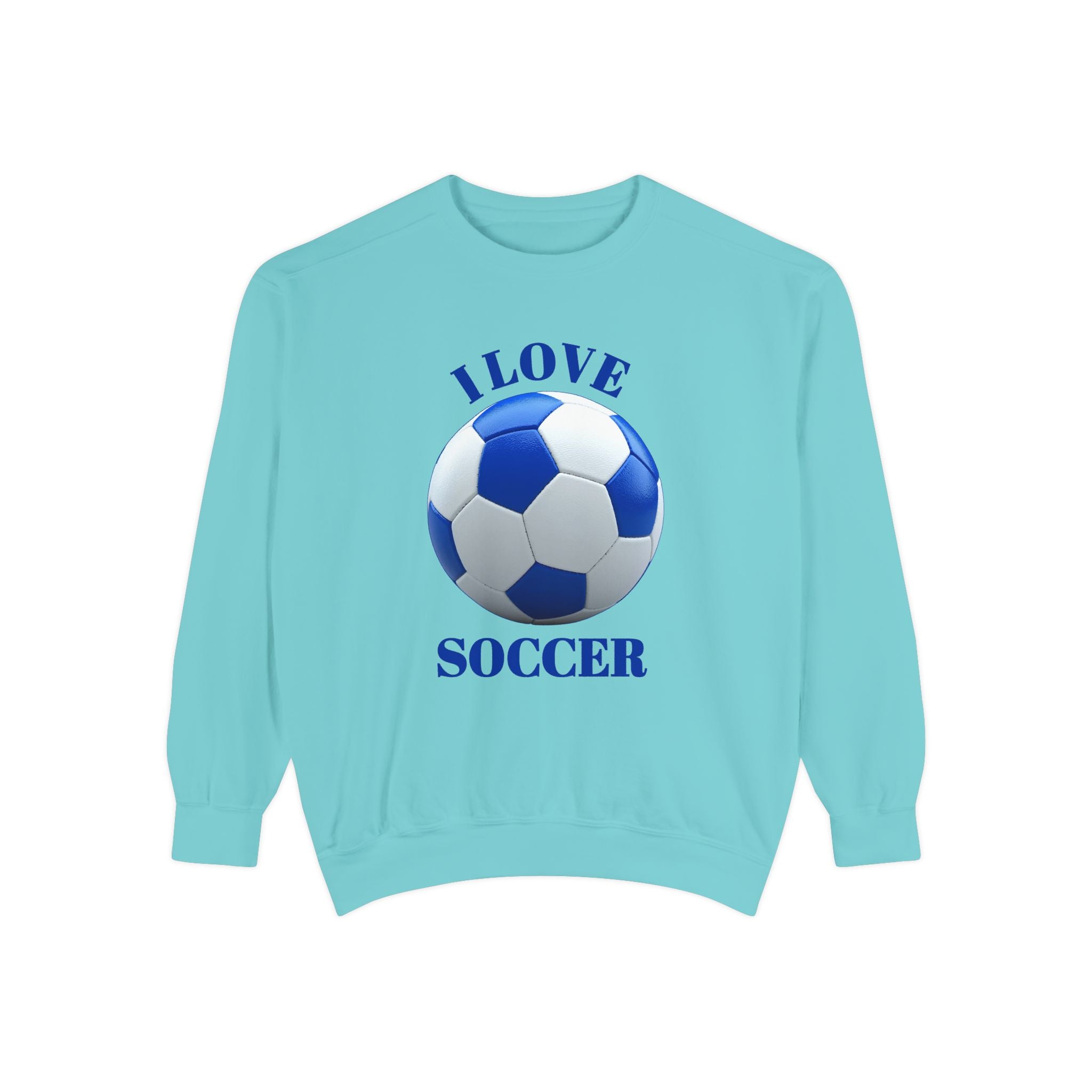 I Love Soccer Sweatshirt — Blue Soccer Ball Crewneck