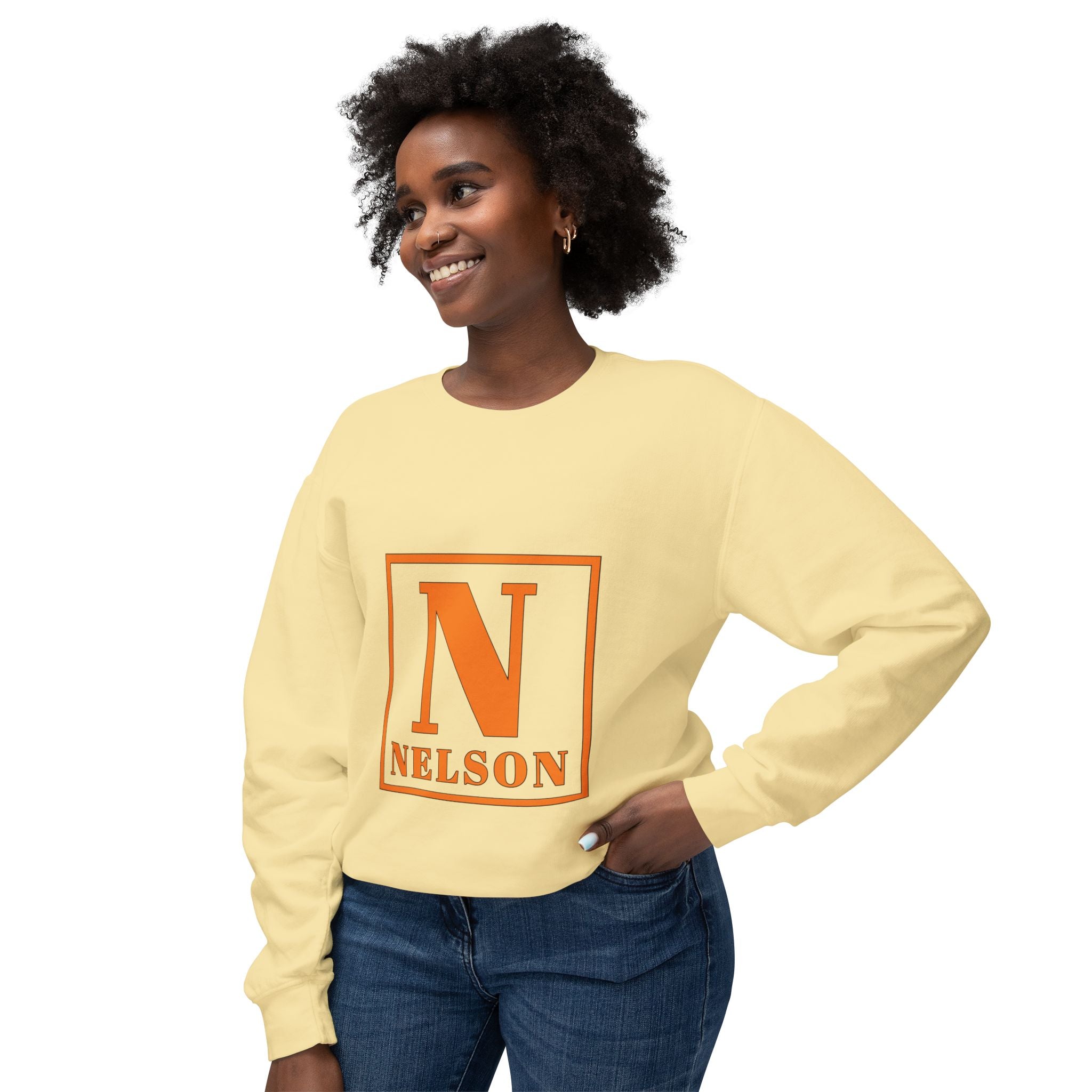 Nelson Monogram Crewneck Sweatshirt — Orange Block Letter N