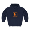 Frank Monogram Zip Hoodie — Orange Letter F Logo Full-Zip Sweatshirt