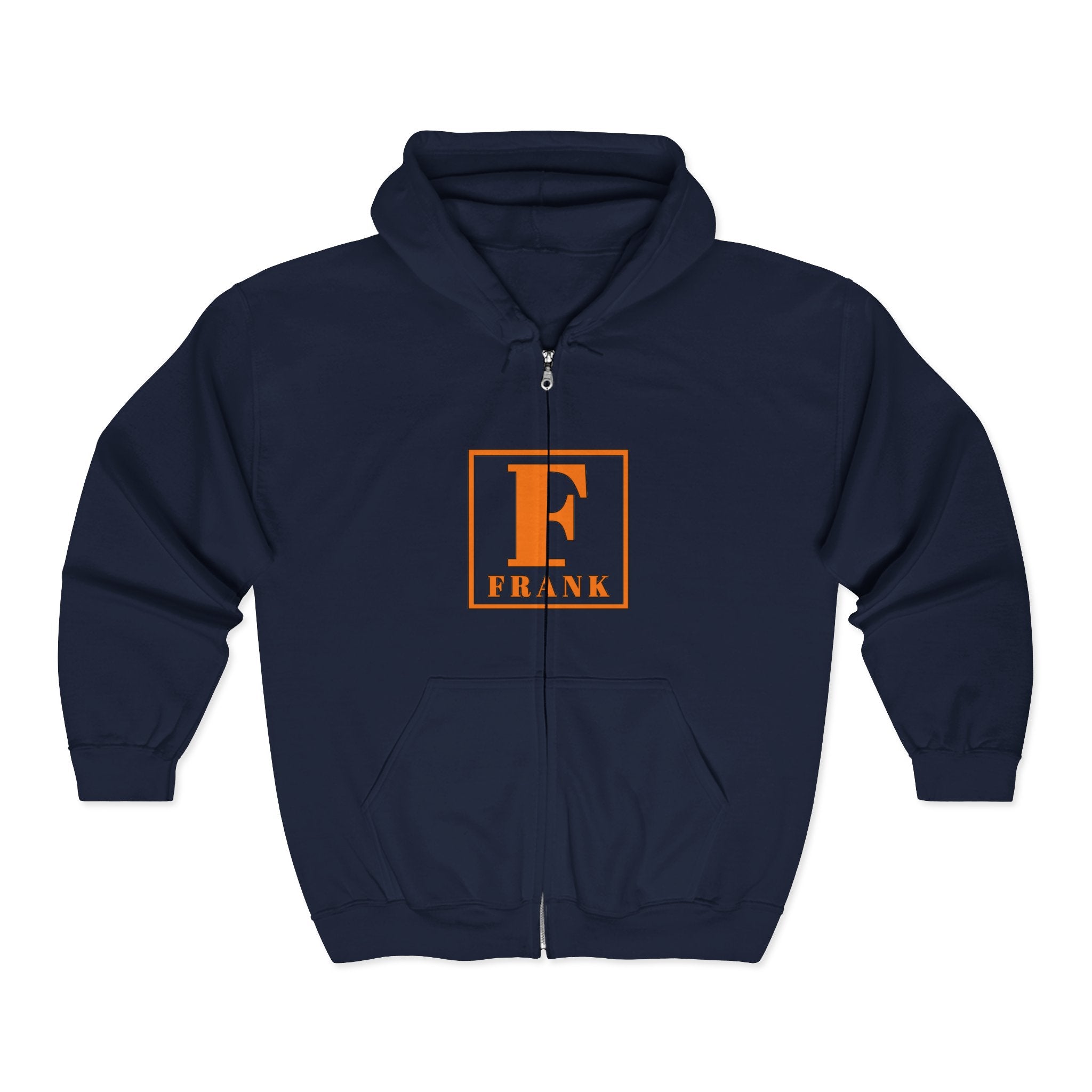 Frank Monogram Zip Hoodie — Orange Letter F Logo Full-Zip Sweatshirt