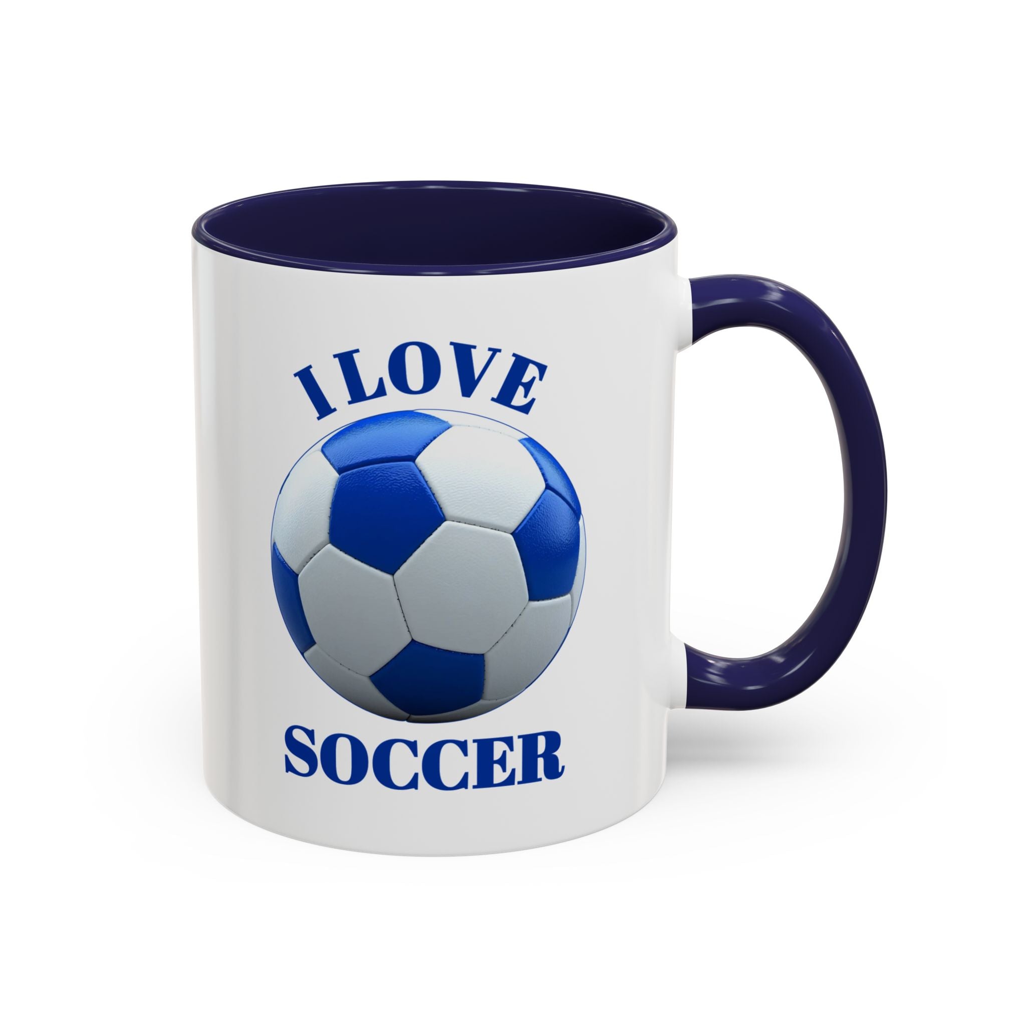 I Love Soccer Accent Coffee Mug — Blue Soccer Ball 11/15oz