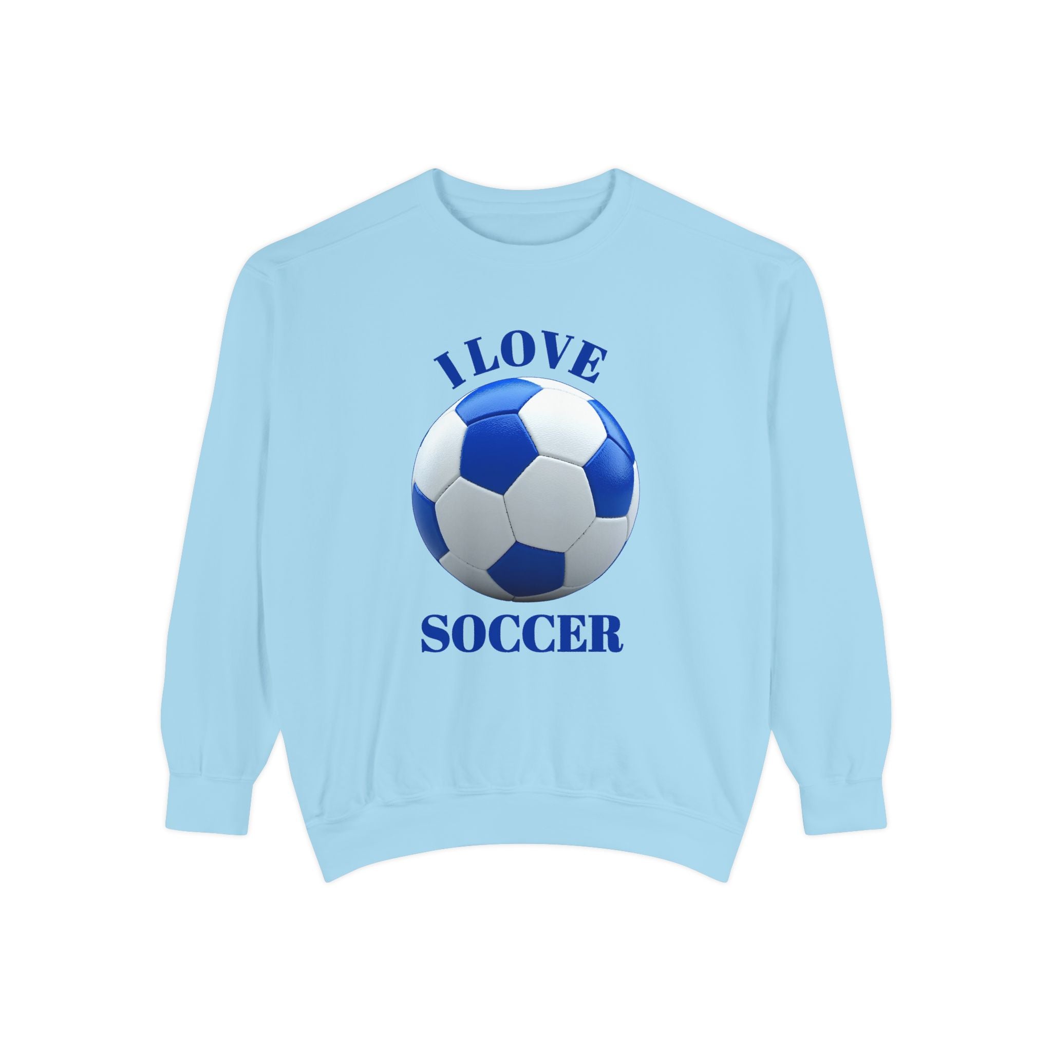 I Love Soccer Sweatshirt — Blue Soccer Ball Crewneck