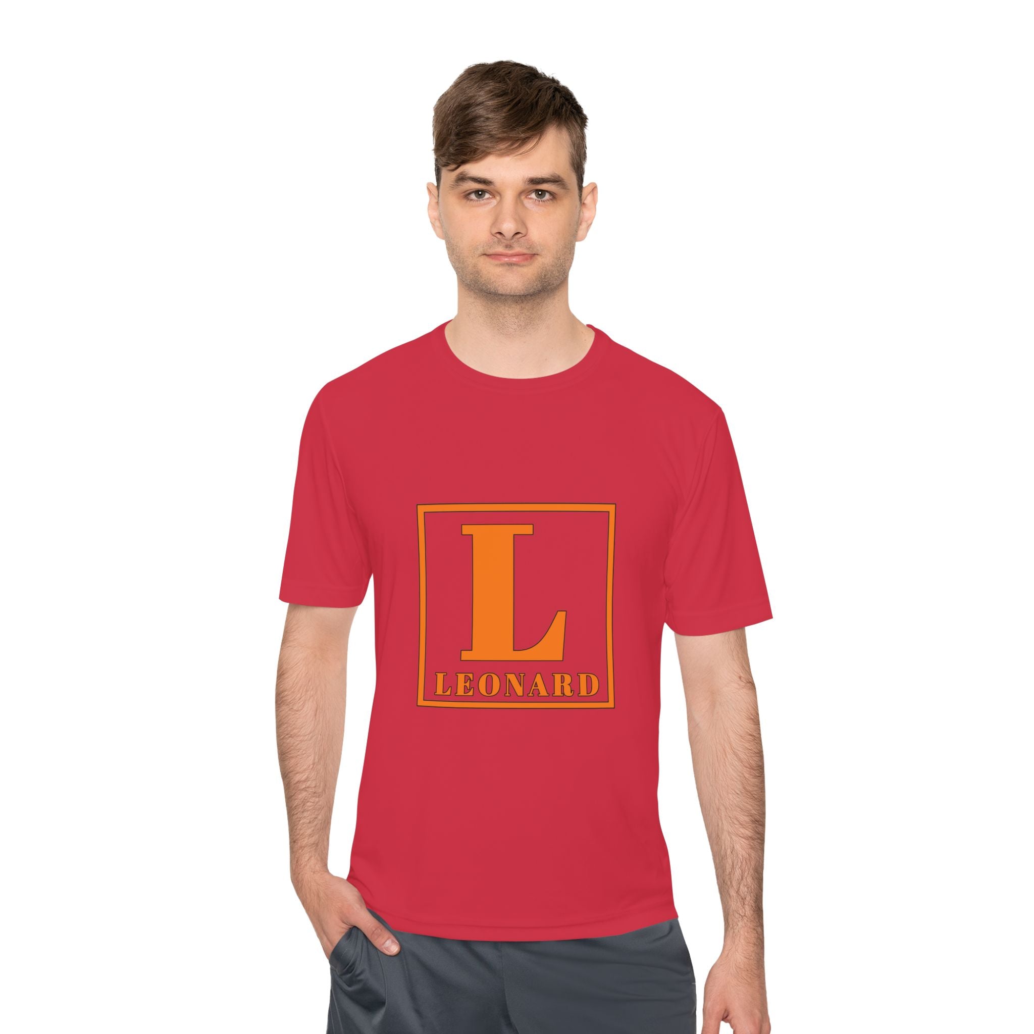 Leonard Monogram Tee — Orange Initial L Athletic Moisture-Wicking Shirt