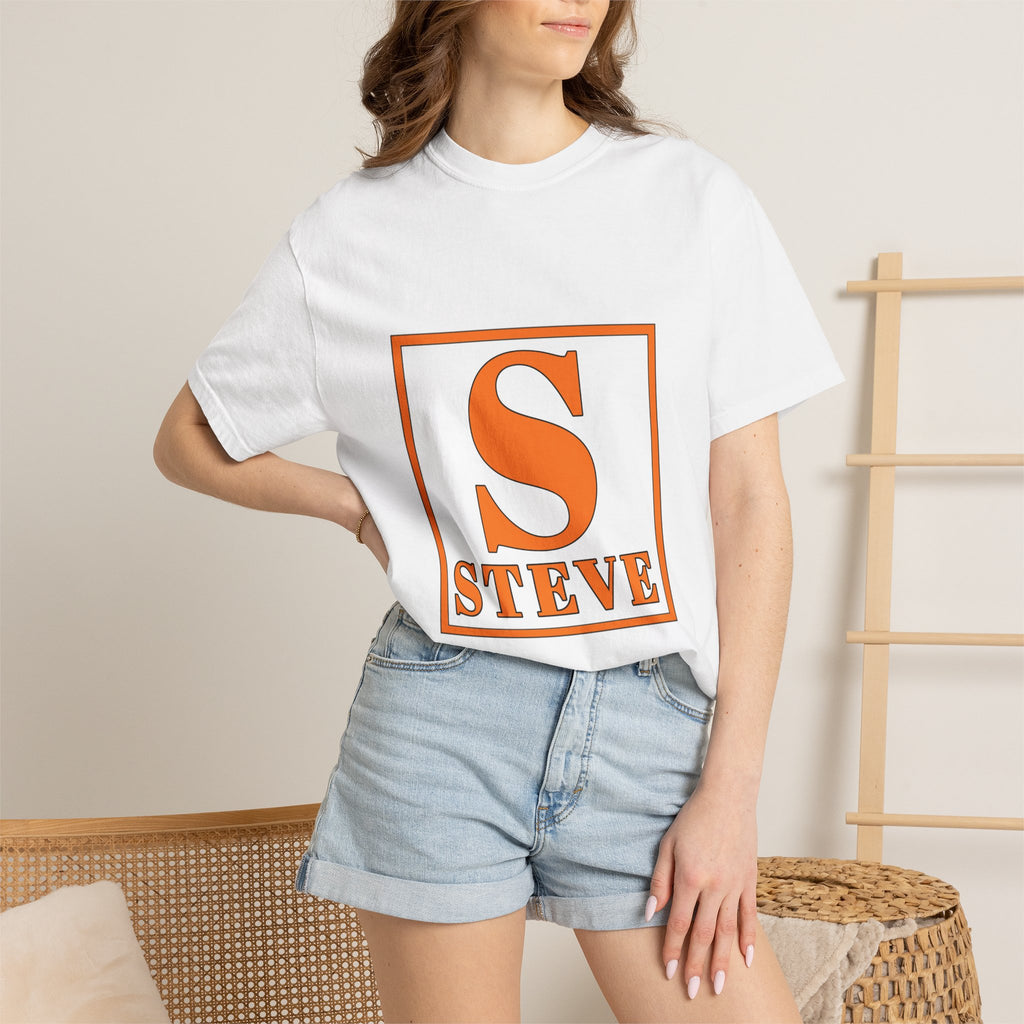 Steve Monogram T‑Shirt — Orange Initial Box Design