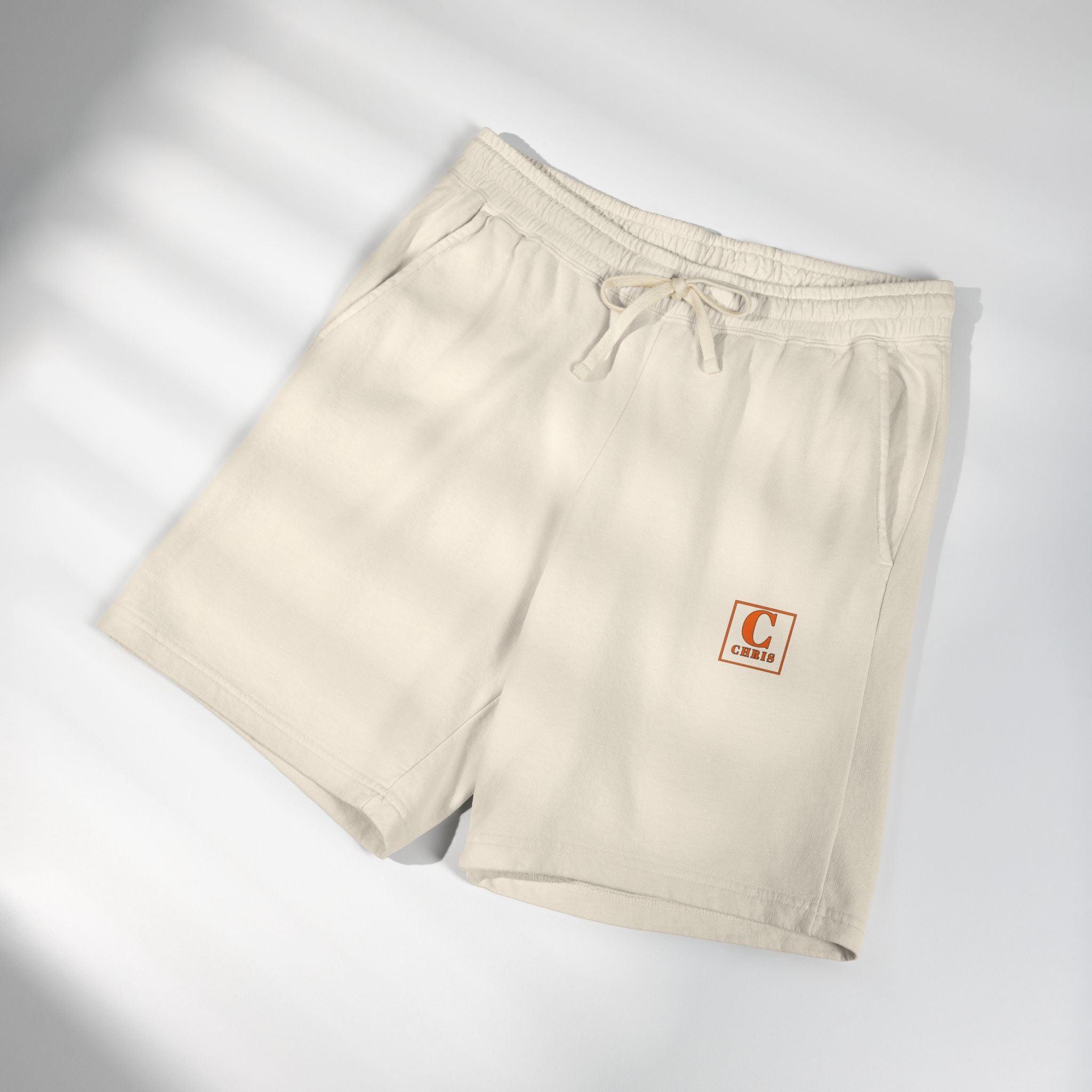 Lightweight Garment-Dyed Fleece Sweat Shorts — Neutral Casual Lounge Shorts with Subtle Patch Logo