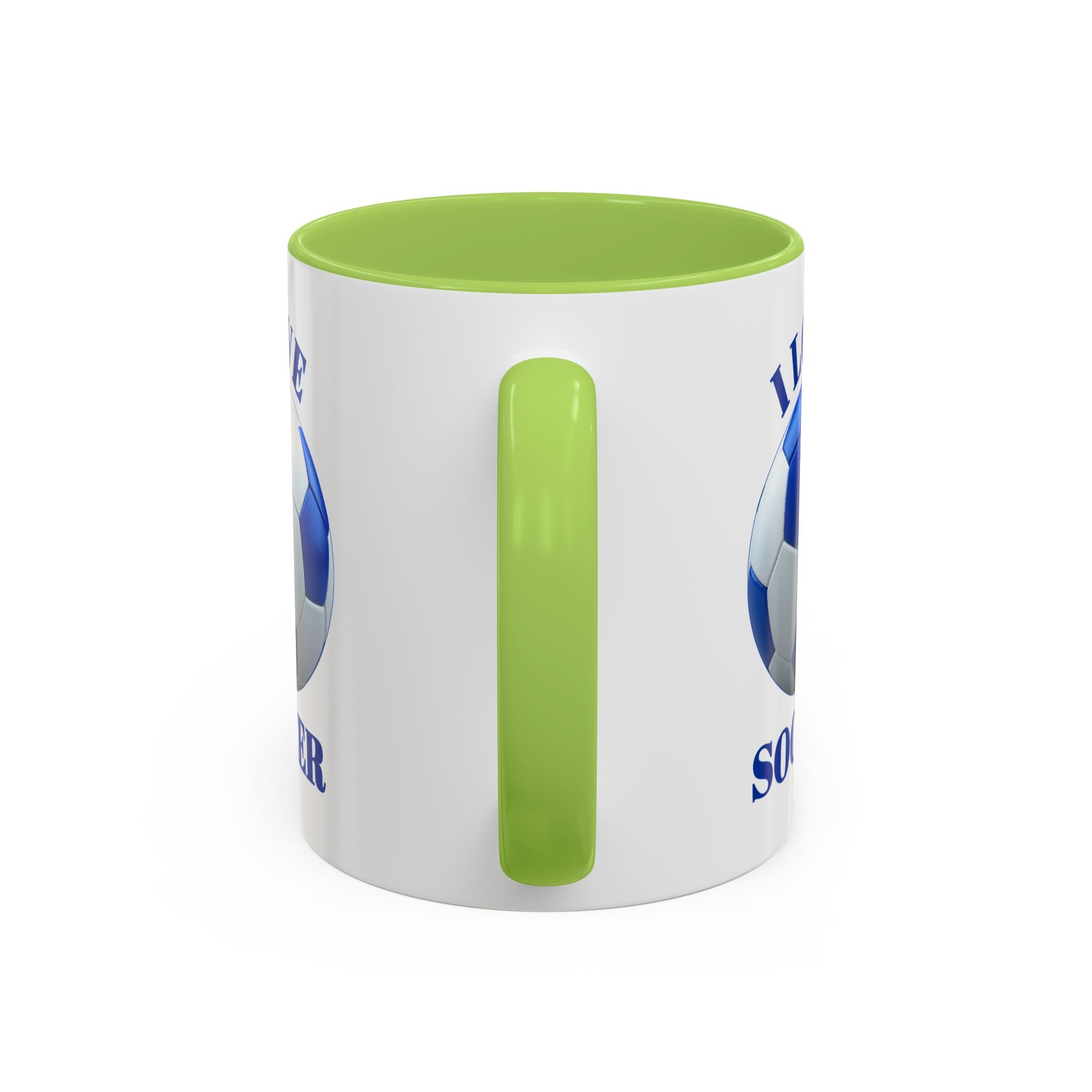 I Love Soccer Accent Coffee Mug — Blue Soccer Ball 11/15oz