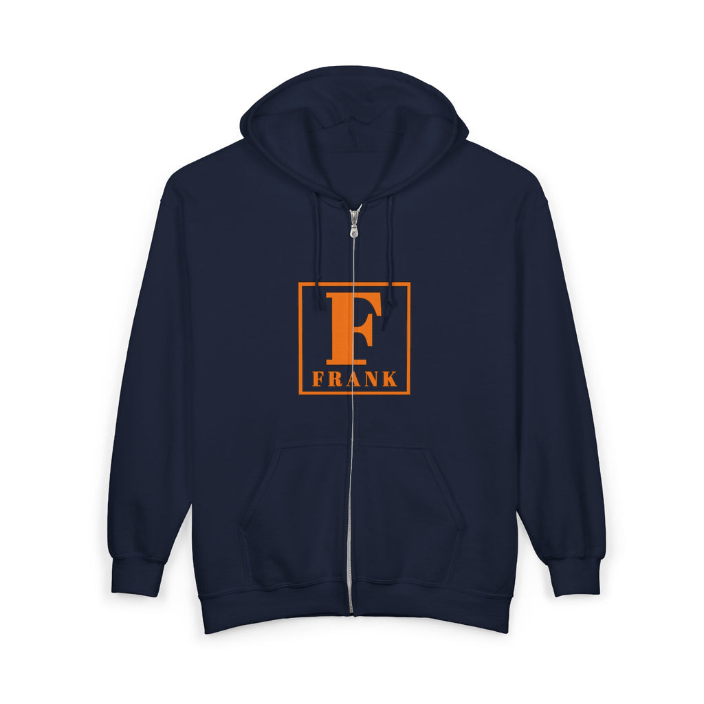 Frank Monogram Zip Hoodie — Orange Letter F Logo Full-Zip Sweatshirt