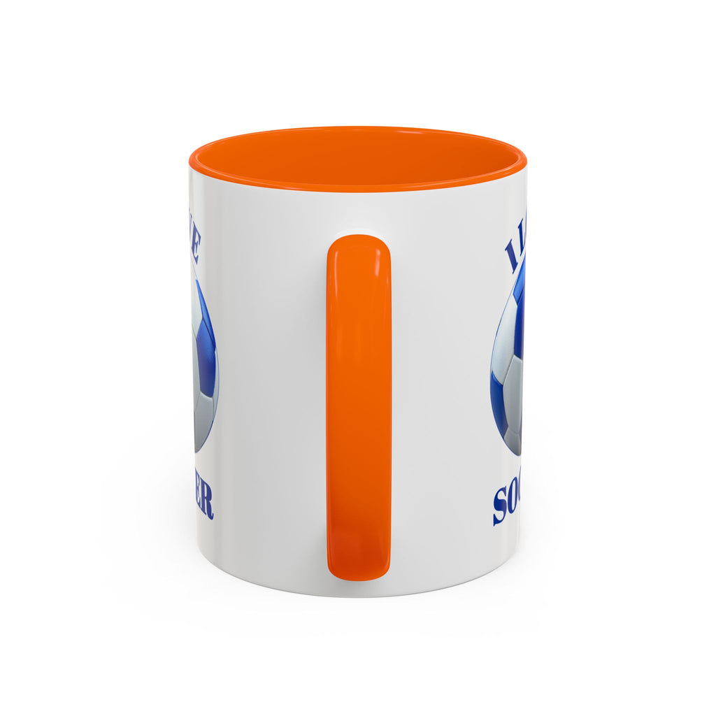I Love Soccer Accent Coffee Mug — Blue Soccer Ball 11/15oz
