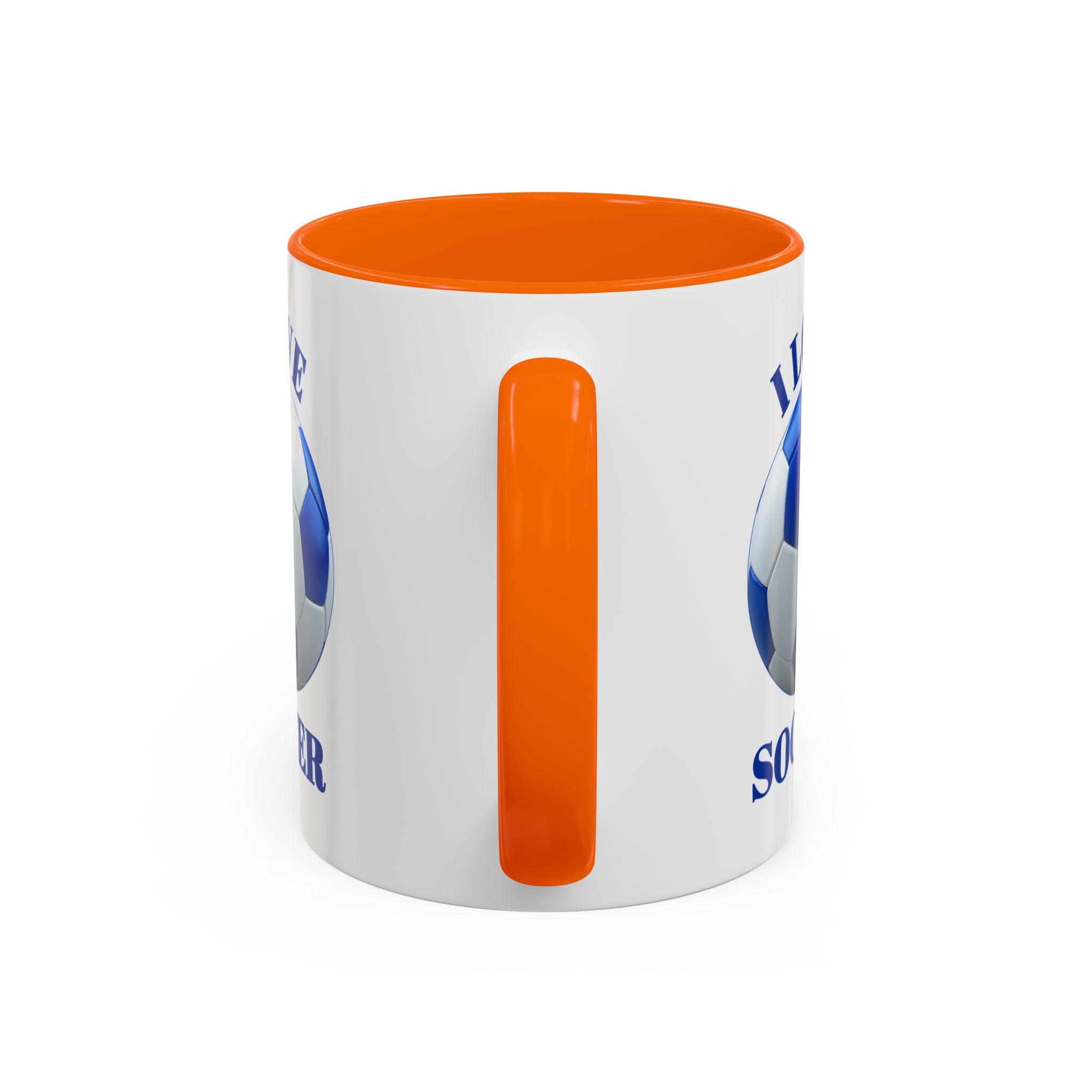 I Love Soccer Accent Coffee Mug — Blue Soccer Ball 11/15oz