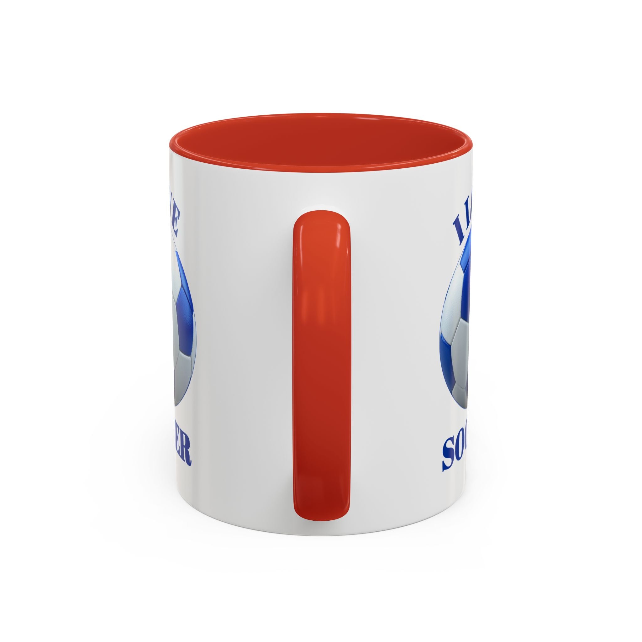 I Love Soccer Accent Coffee Mug — Blue Soccer Ball 11/15oz