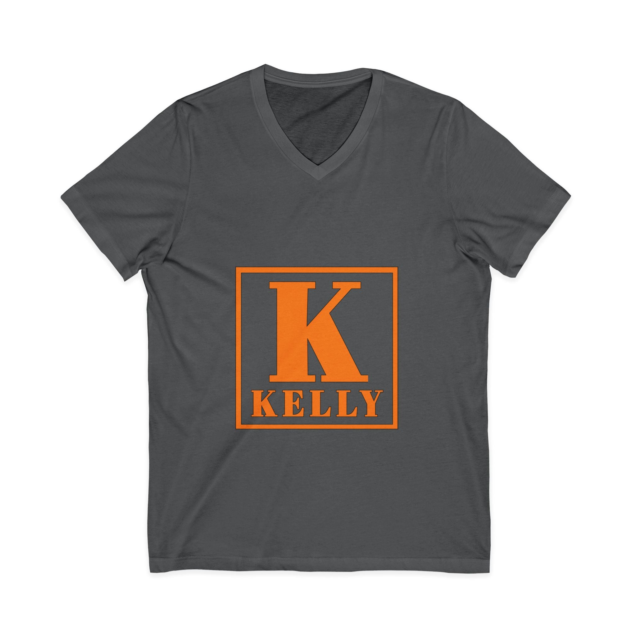 Kelly Monogram V-Neck Tee - Orange Initial K Personalized Shirt