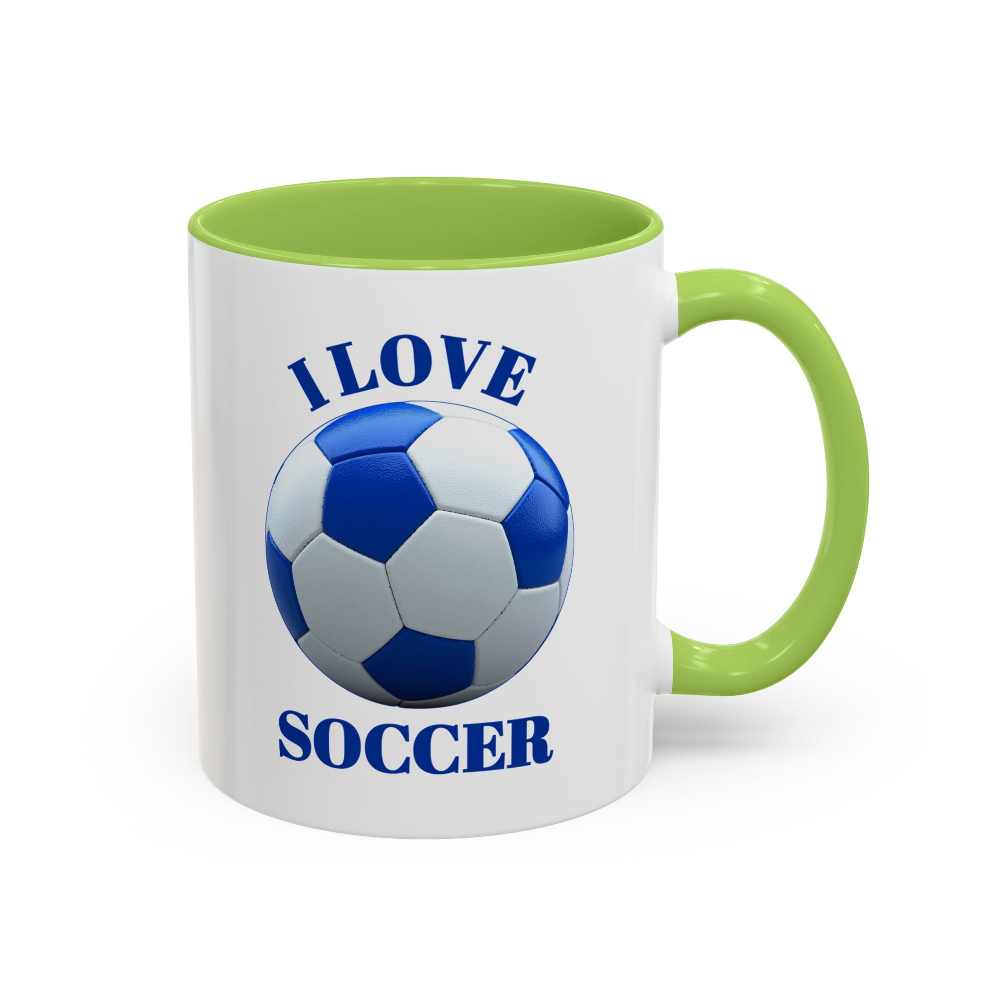 I Love Soccer Accent Coffee Mug — Blue Soccer Ball 11/15oz