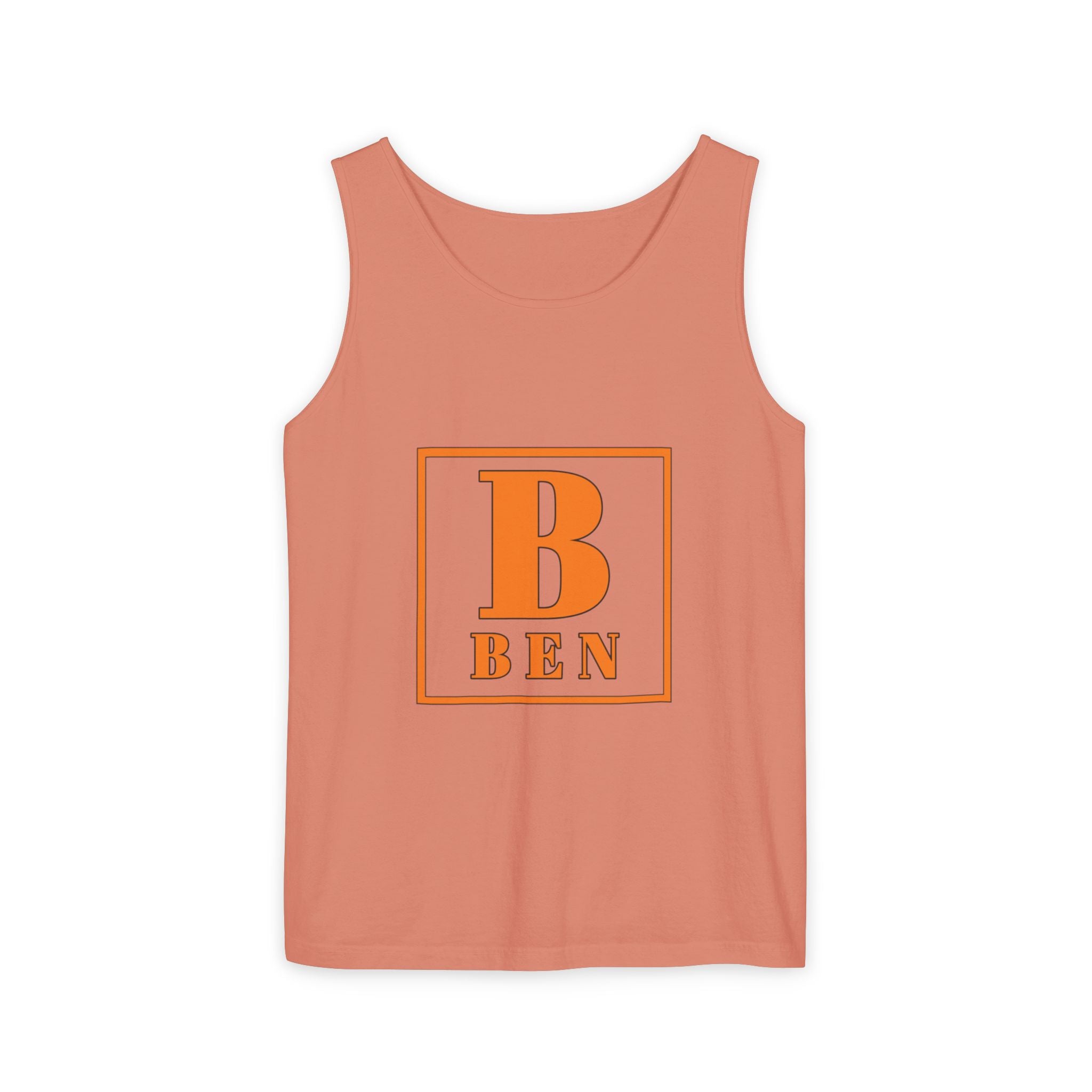 Ben Monogram Tank Top — Orange Initial B Vintage Box Graphic