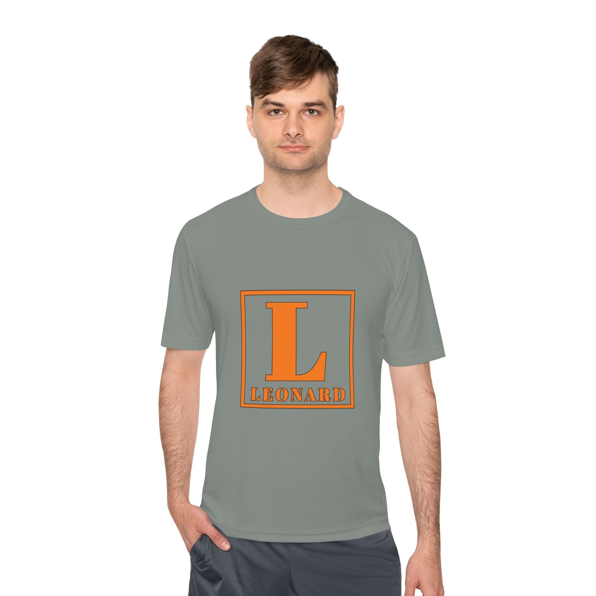 Leonard Monogram Tee — Orange Initial L Athletic Moisture-Wicking Shirt
