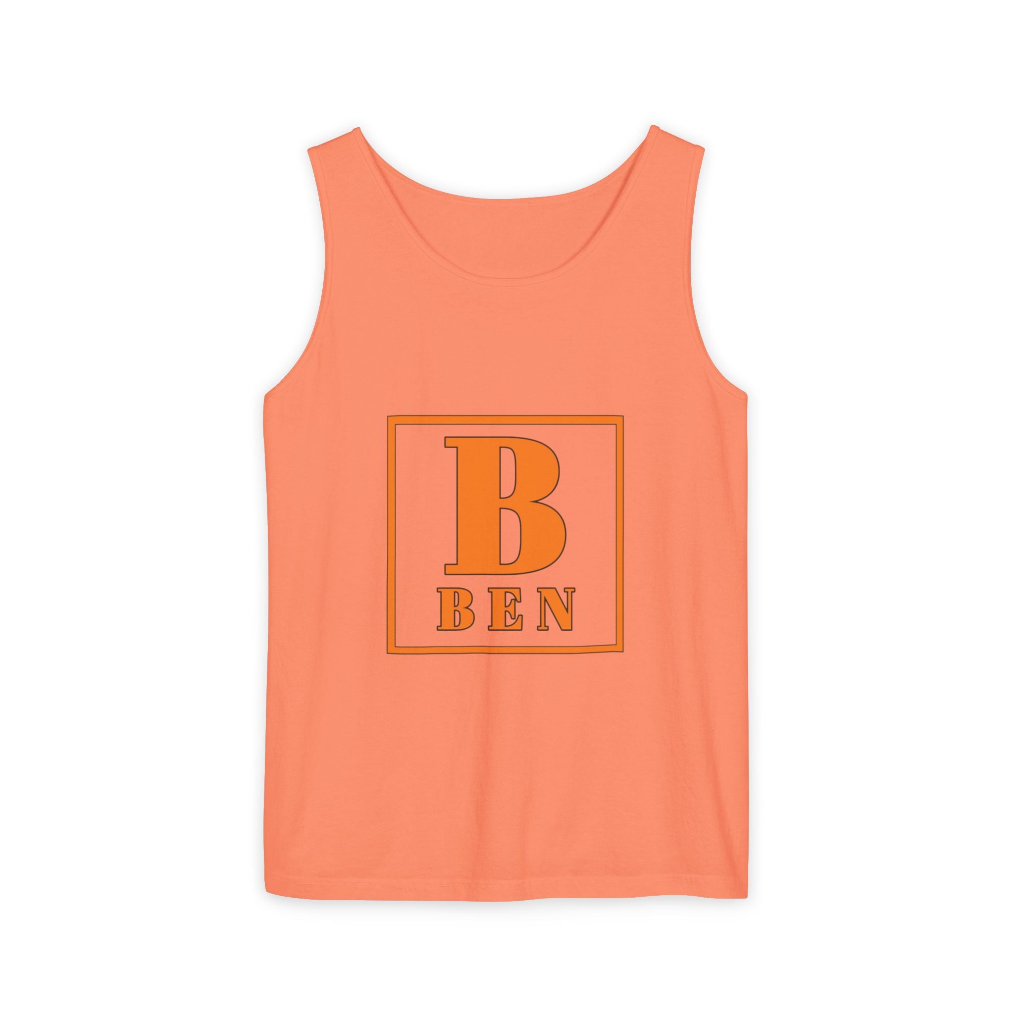 Ben Monogram Tank Top — Orange Initial B Vintage Box Graphic