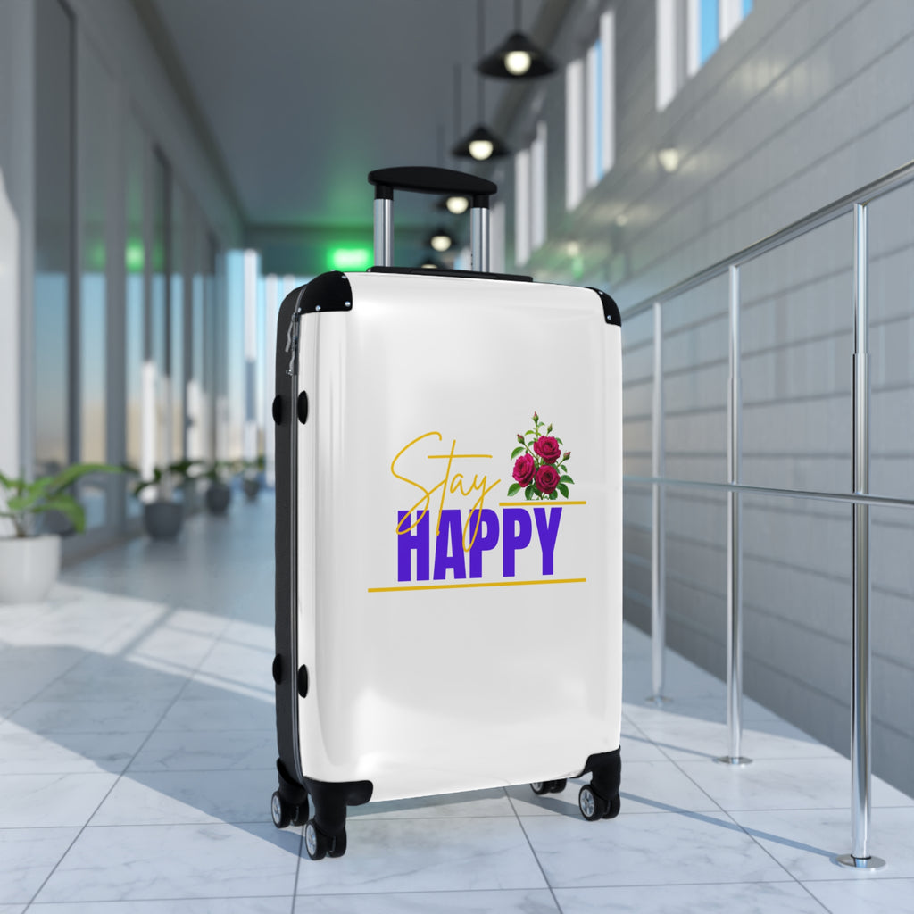 Stay Happy Floral Carry-On Suitcase