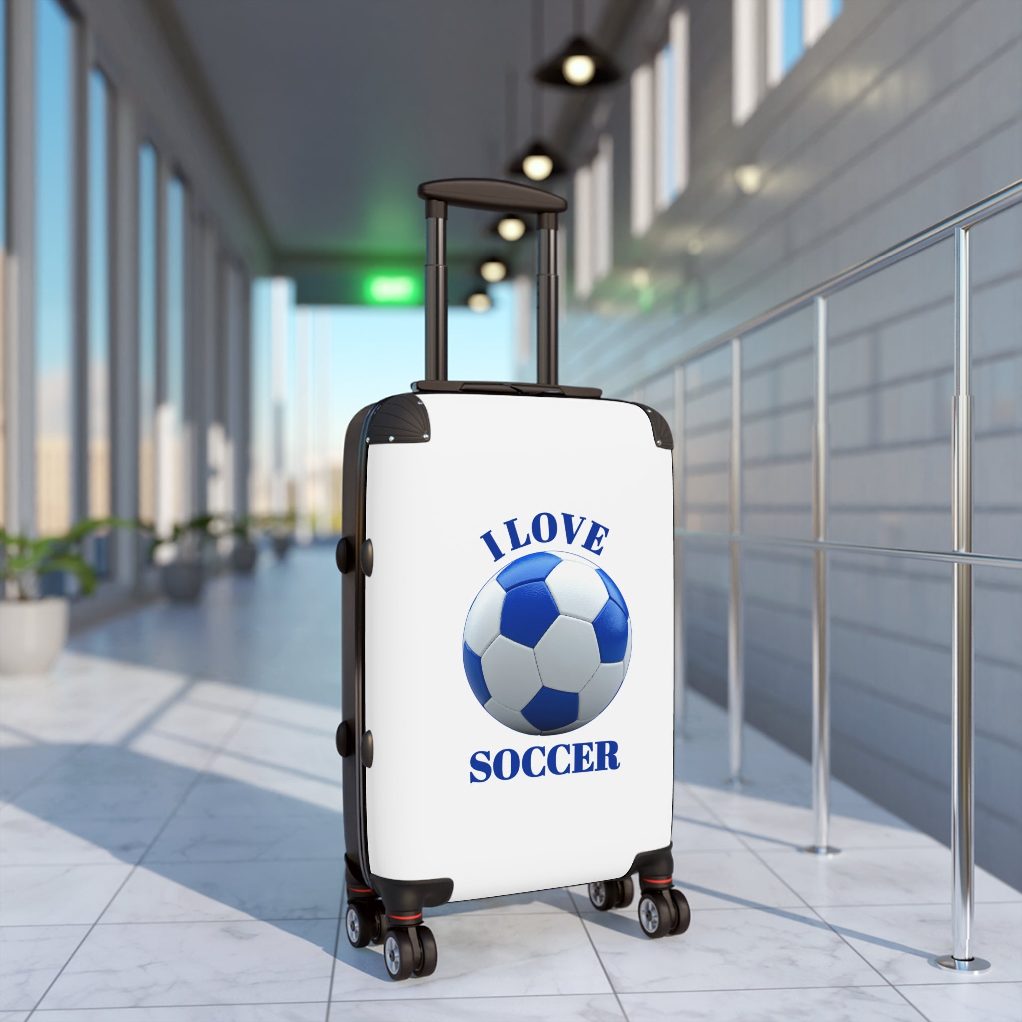 I Love Soccer Carry-On Suitcase – Blue Soccer Ball Travel Luggage