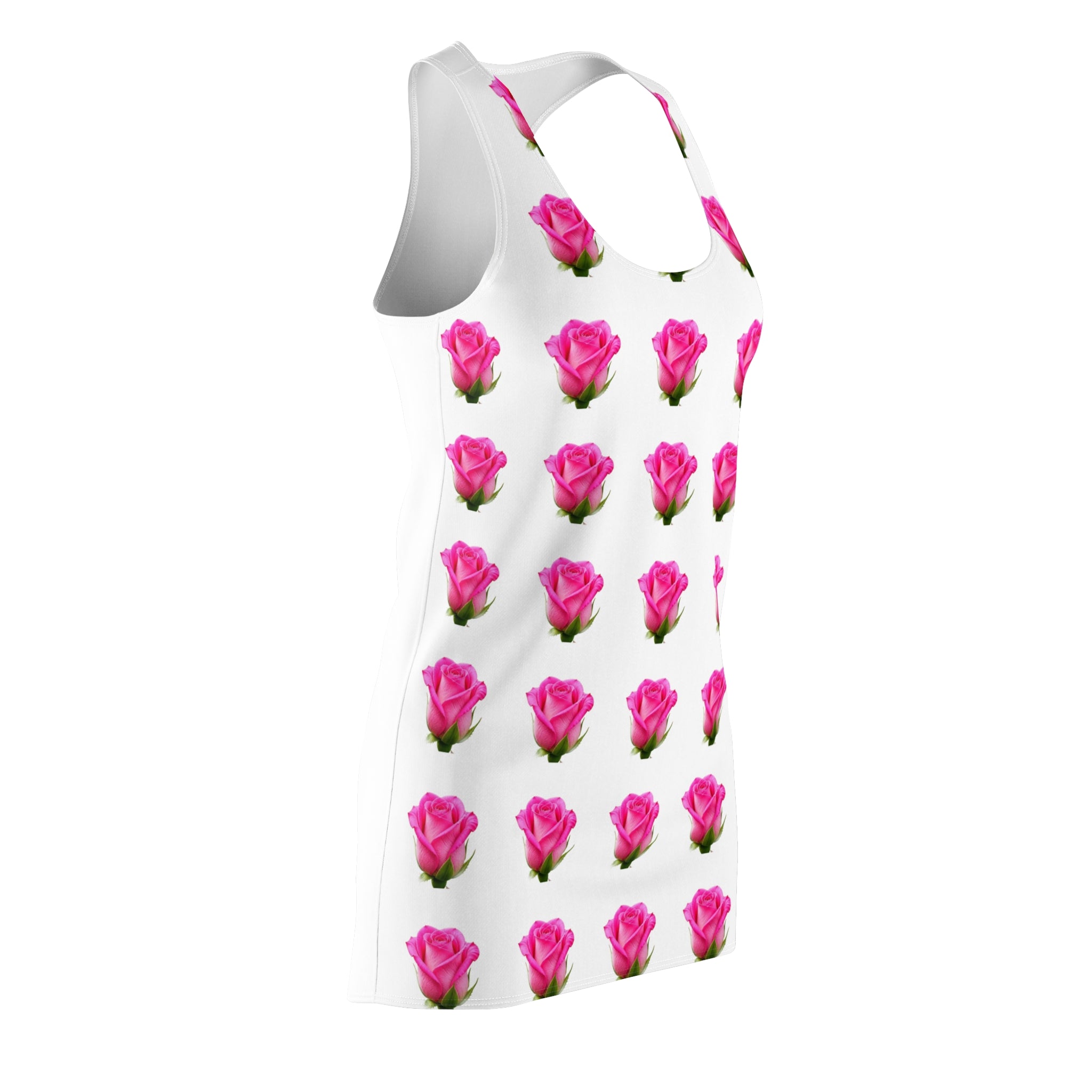 Pink Rose Pattern Racerback Dress — Floral All-Over-Print Sundress