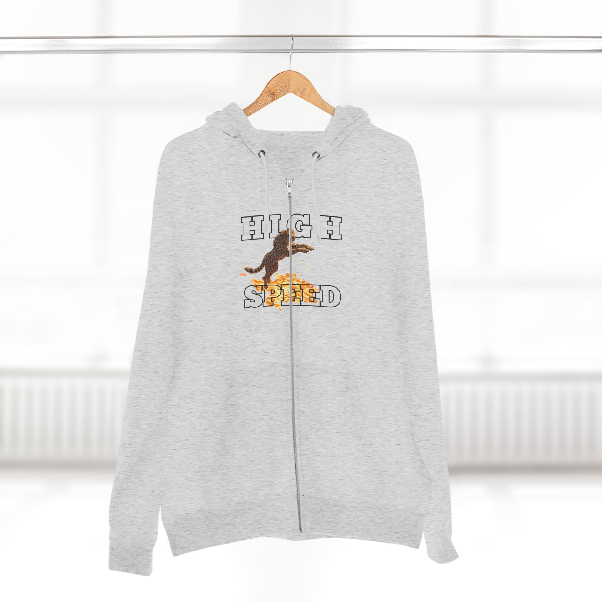 High Speed Cheetah Zip Hoodie — Retro Wildlife Racing Graphic