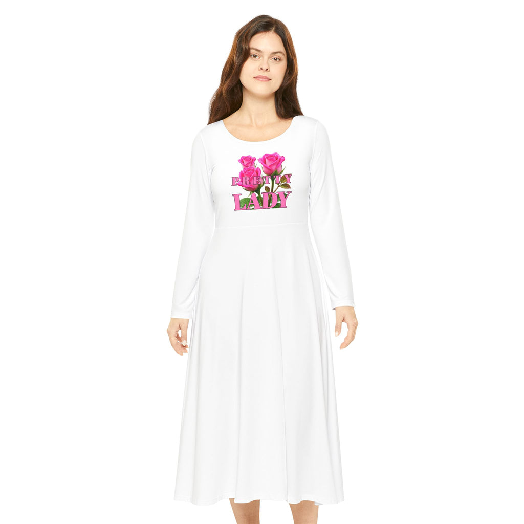 Floral 'Lady' Long Sleeve Dance Dress — Pink Rose Graphic Midi