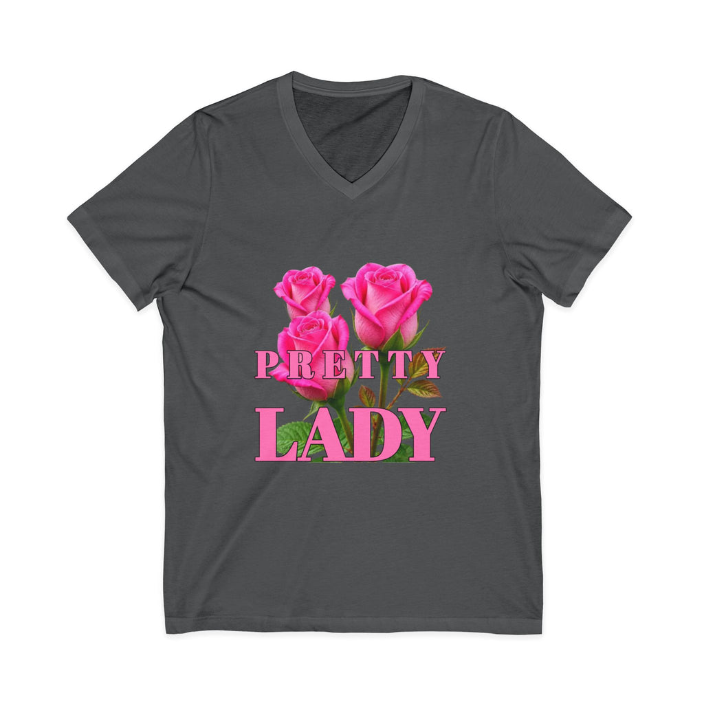 Pretty Lady V-Neck Tee — Pink Rose Floral Graphic Shirt