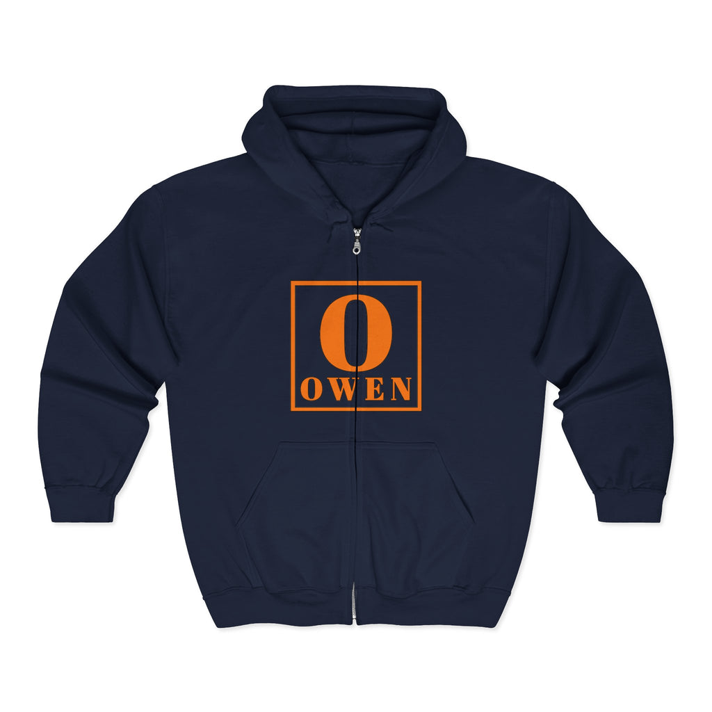 Owen Monogram Zip Hoodie — Personalized 'O' Square Logo Full-Zip Sweatshirt