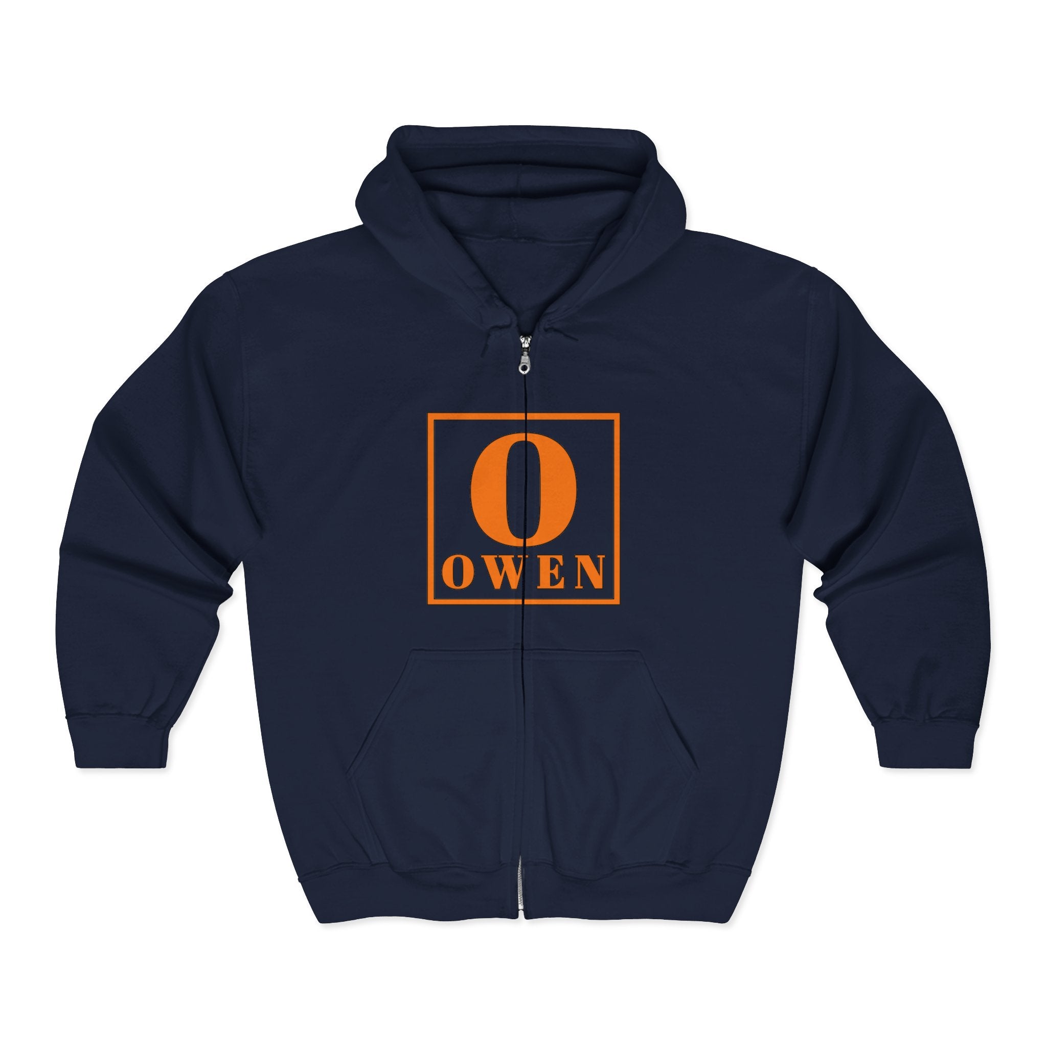 Owen Monogram Zip Hoodie — Personalized 'O' Square Logo Full-Zip Sweatshirt