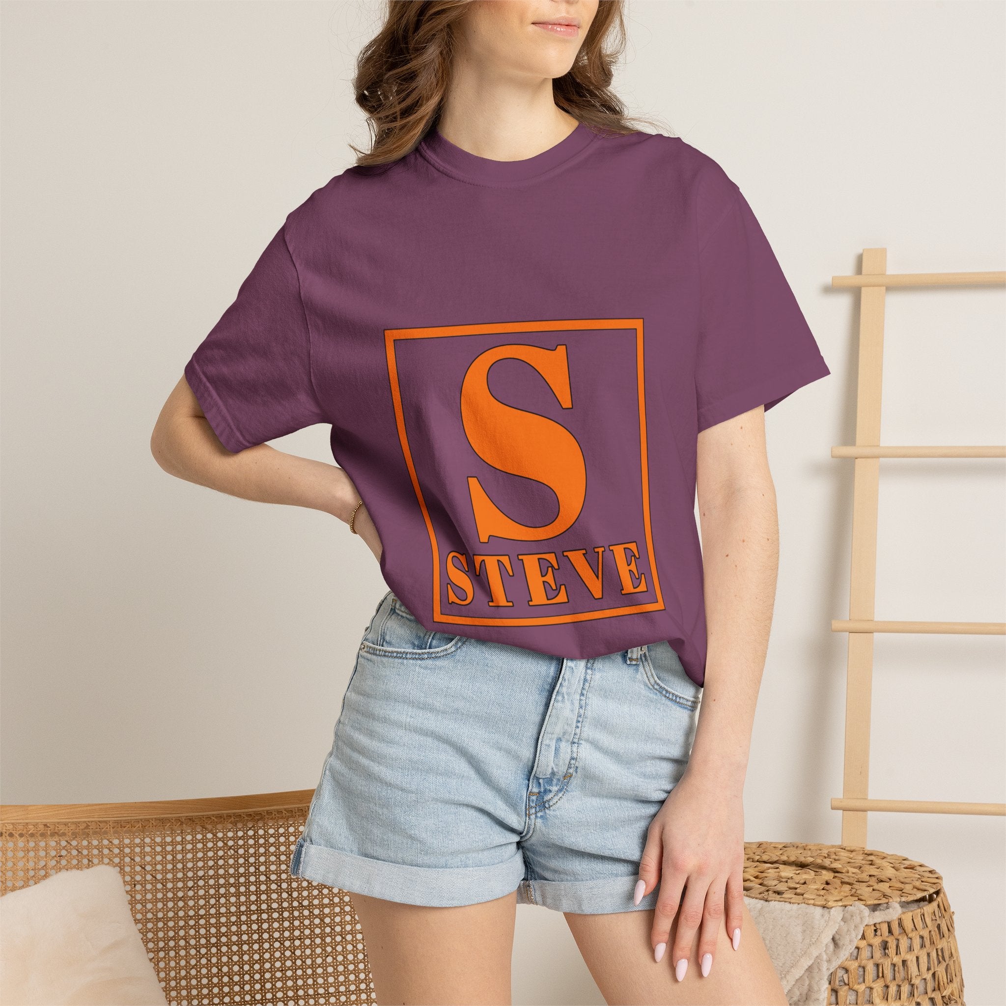 Steve Monogram T‑Shirt — Orange Initial Box Design