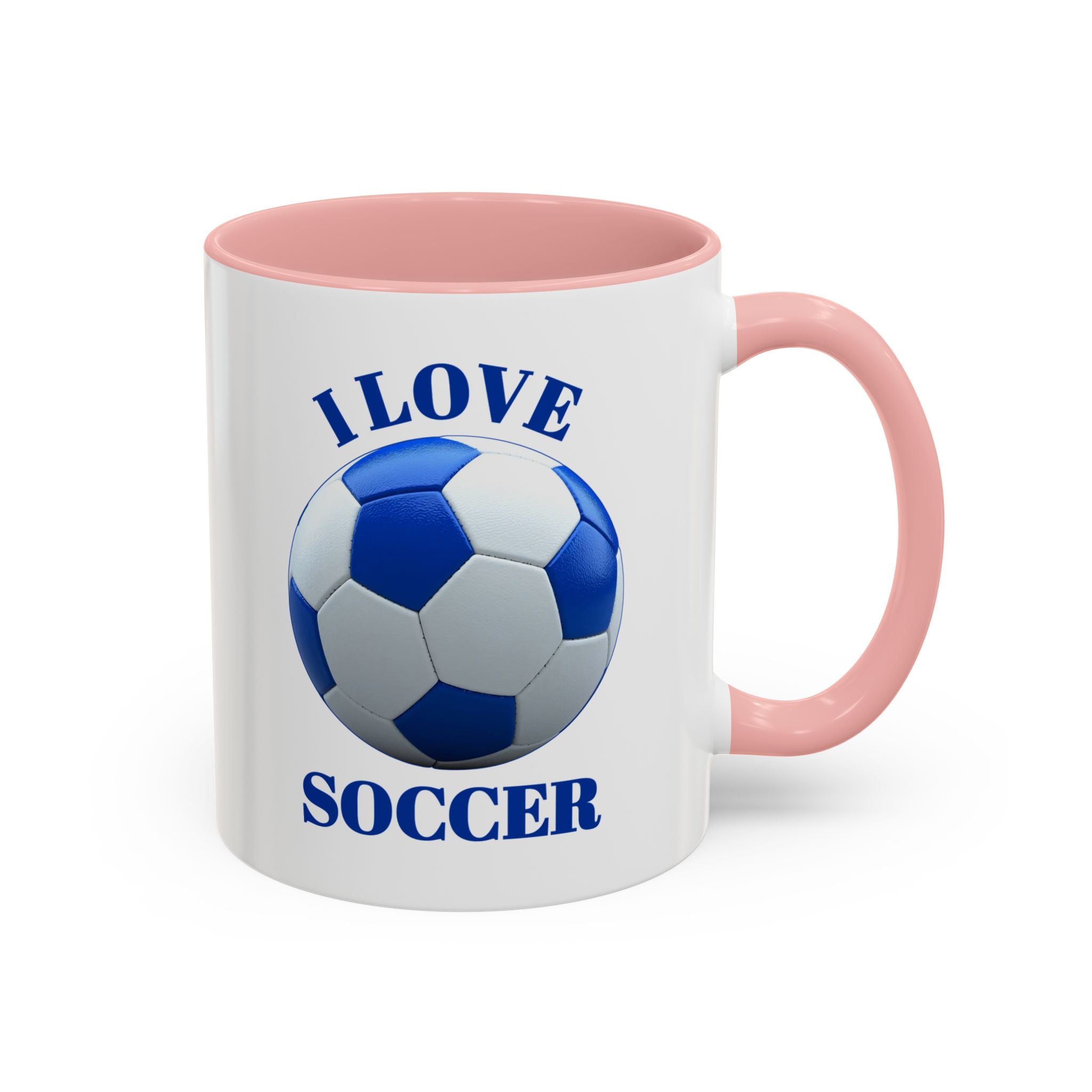 I Love Soccer Accent Coffee Mug — Blue Soccer Ball 11/15oz