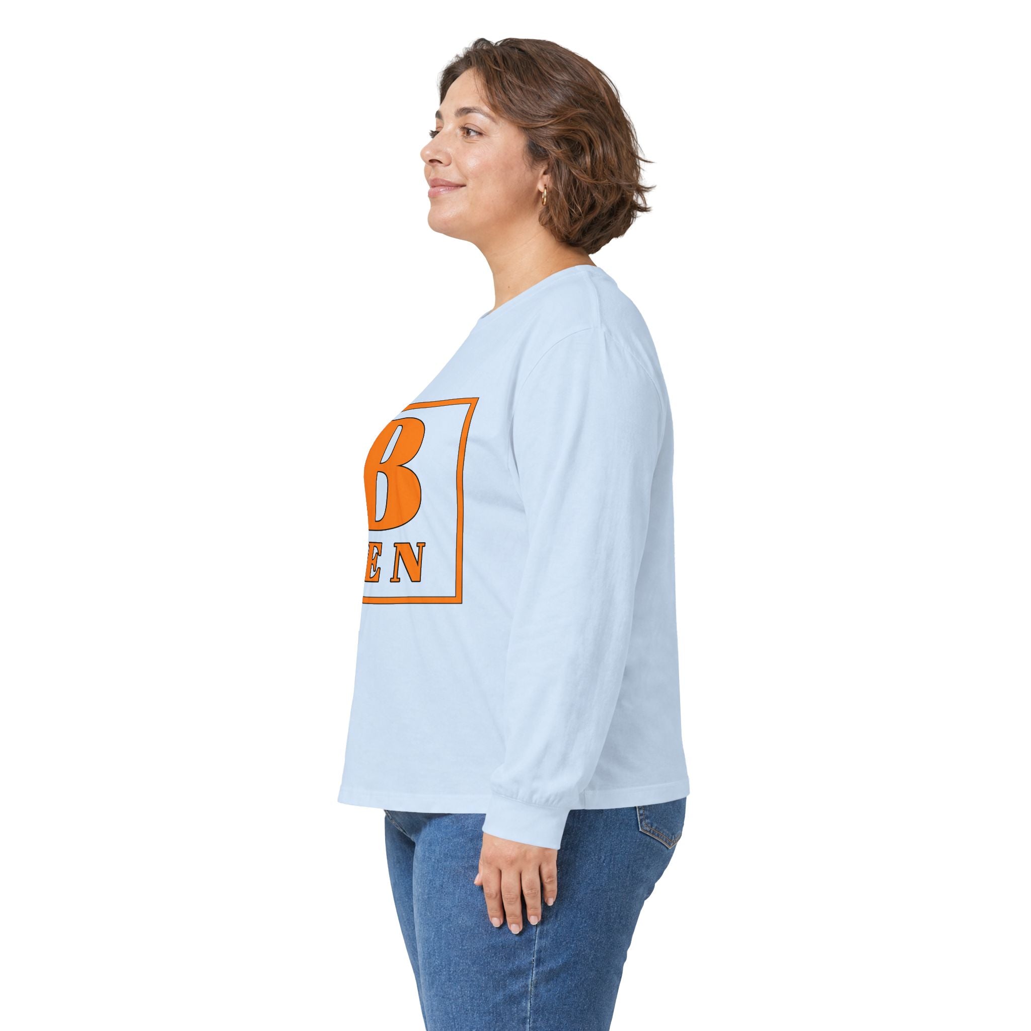 Ben Monogram Long Sleeve Tee — Orange Block Initial B Shirt