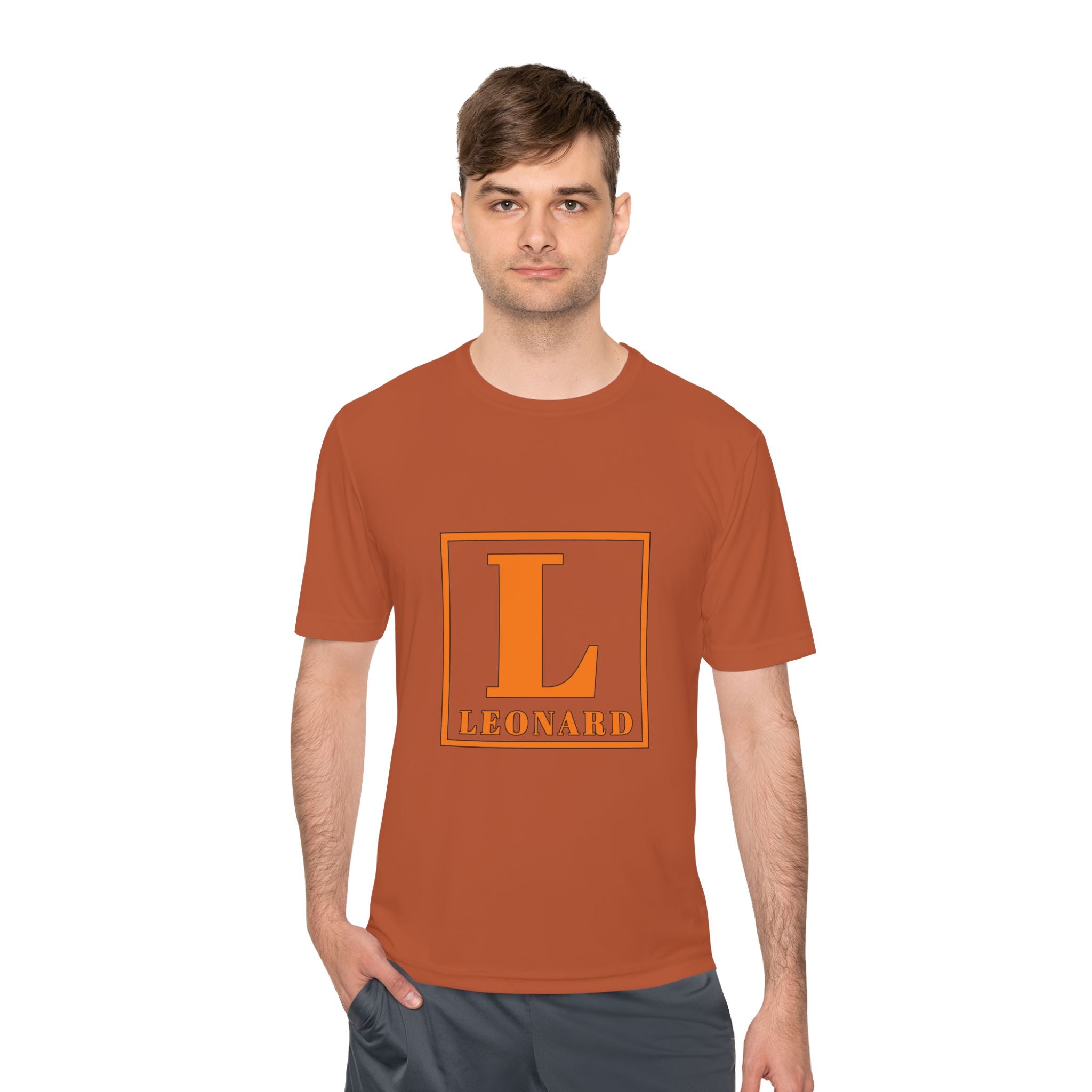 Leonard Monogram Tee — Orange Initial L Athletic Moisture-Wicking Shirt