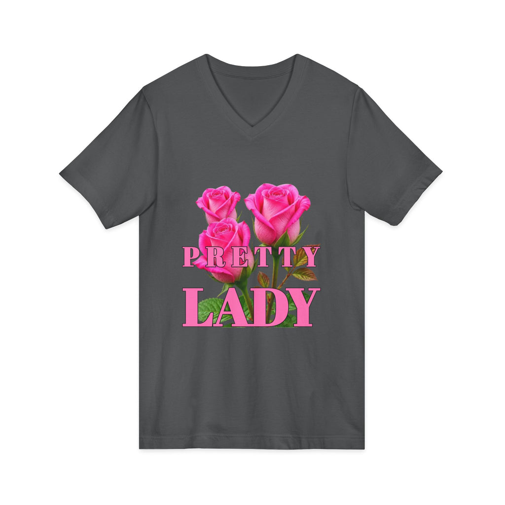Pretty Lady V-Neck Tee — Pink Rose Floral Graphic Shirt