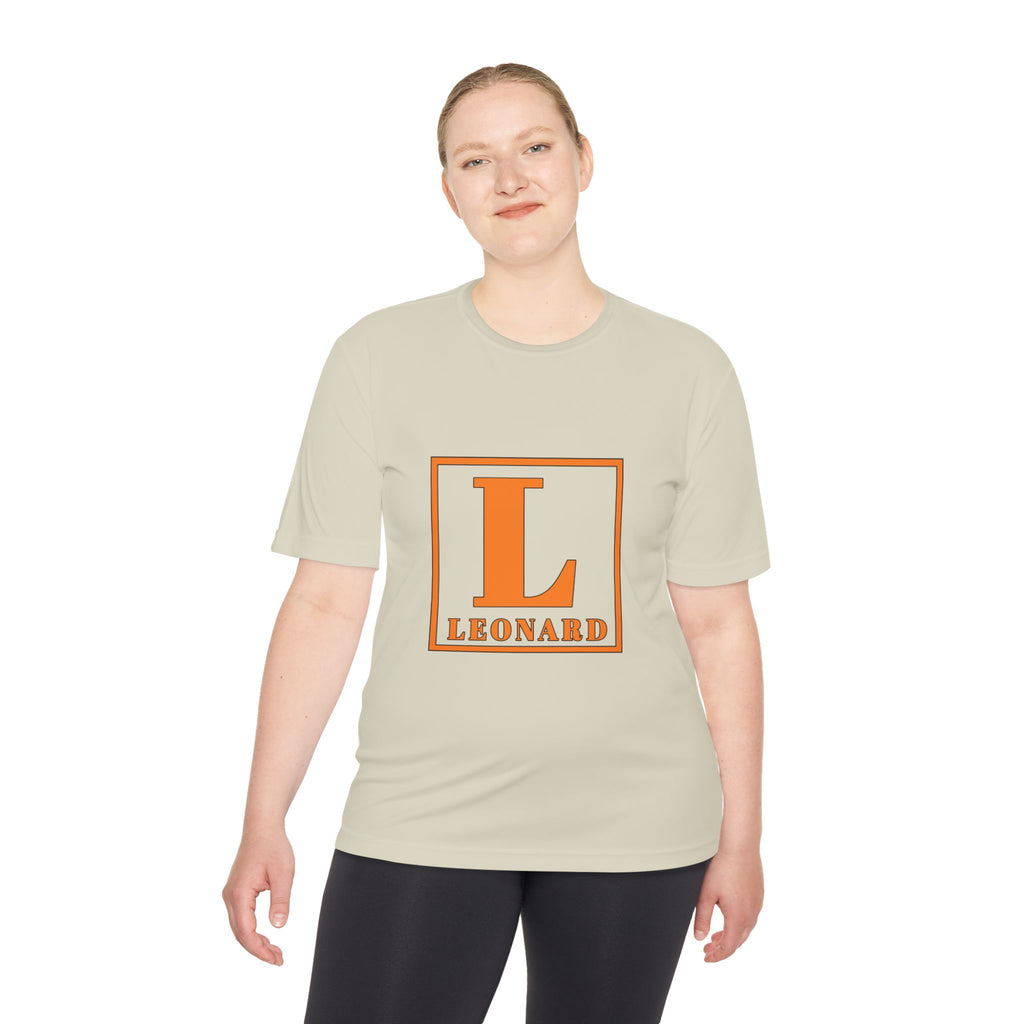 Leonard Monogram Tee — Orange Initial L Athletic Moisture-Wicking Shirt