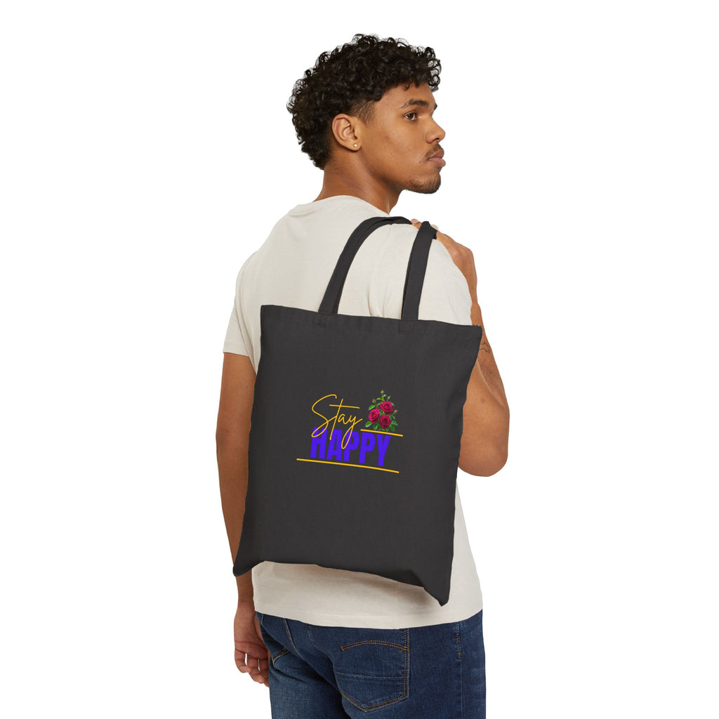 Happy Floral Tote Bag — 'Simply Happy' Cotton Canvas Shopper