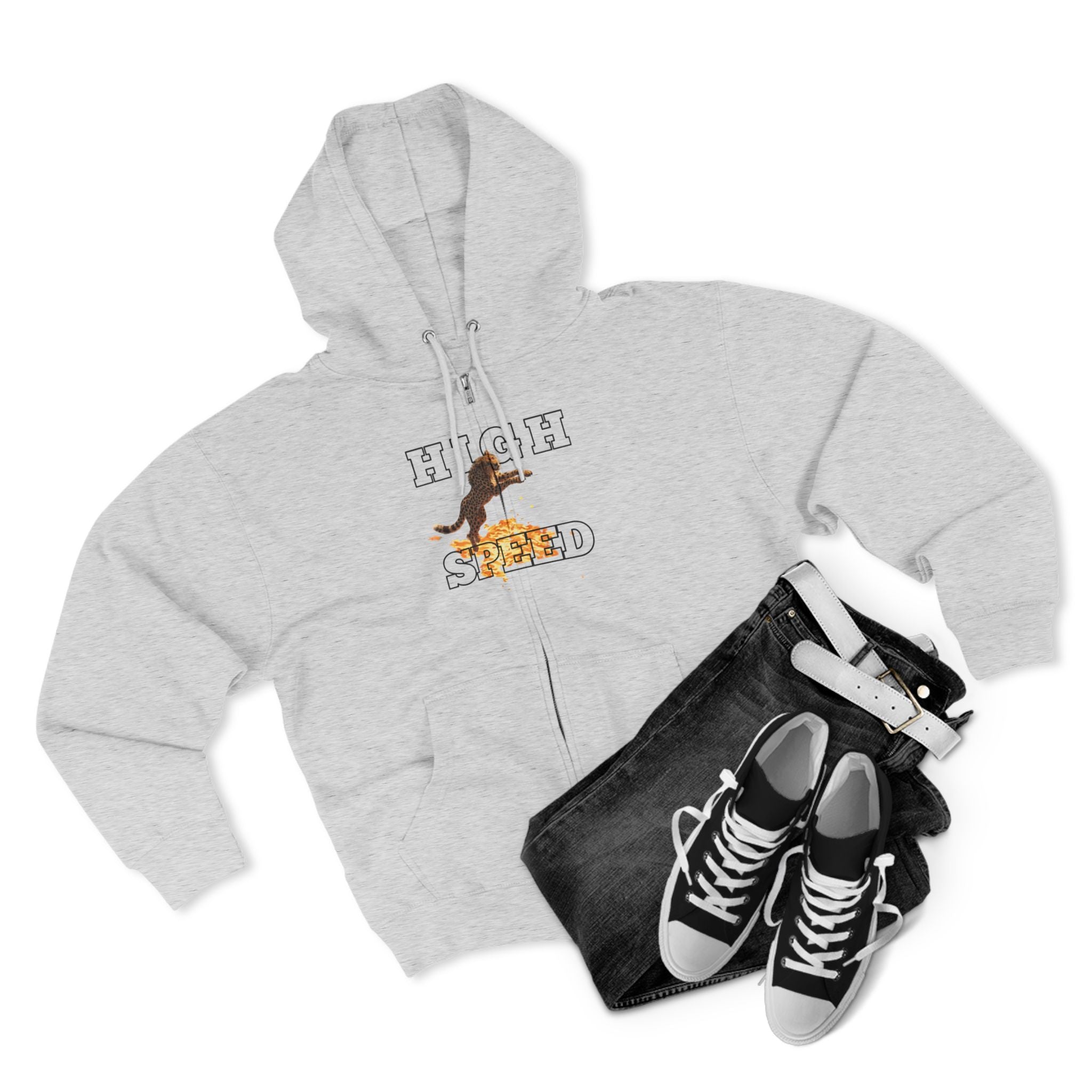 High Speed Cheetah Zip Hoodie — Retro Wildlife Racing Graphic