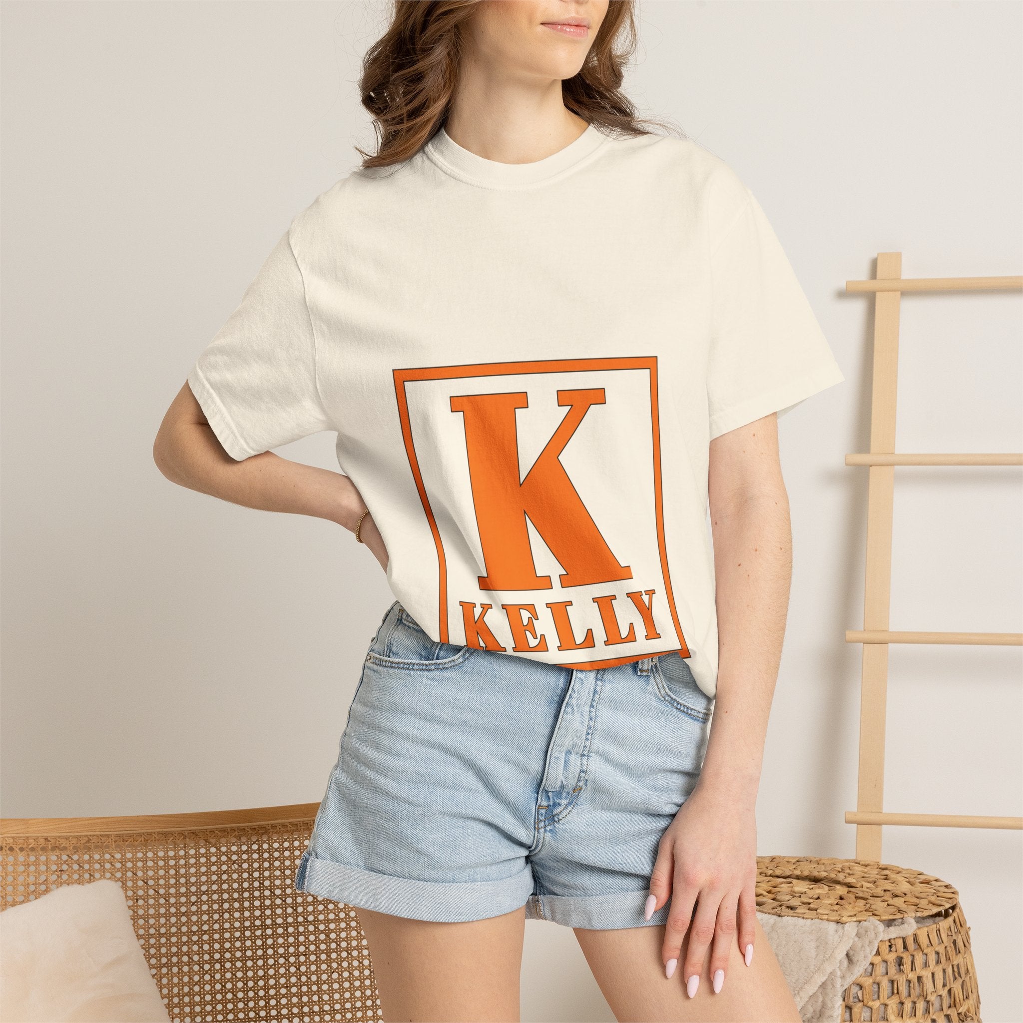 Kelly Monogram Tee — Orange Block Initial K T-Shirt