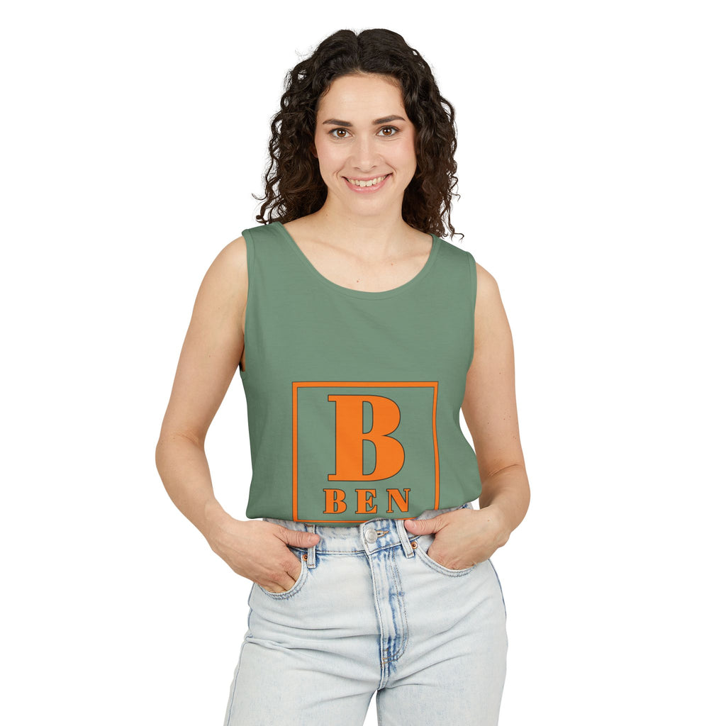 Ben Monogram Tank Top — Orange Initial B Vintage Box Graphic