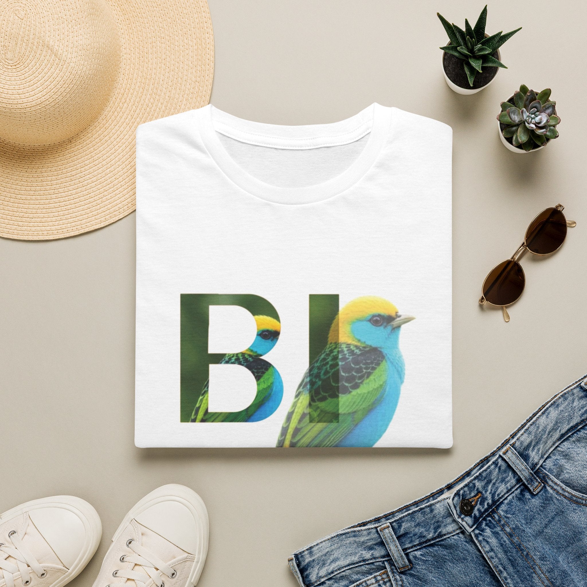 Bird Graphic T-Shirt — Colorful 'BIRD' Typography with Tropical Songbird