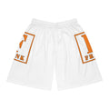 Basketball Shorts — White All-Over-Print with Orange 'F' Frame Logo
