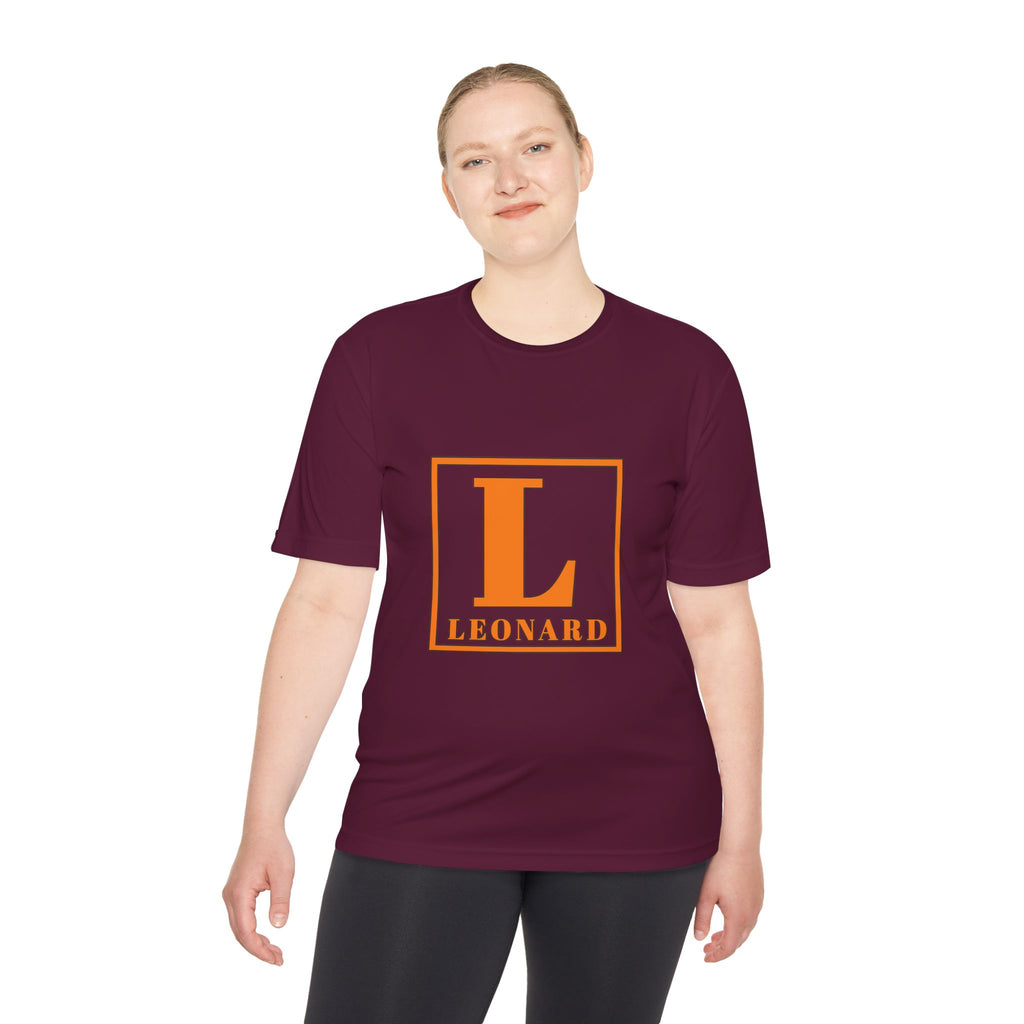 Leonard Monogram Tee — Orange Initial L Athletic Moisture-Wicking Shirt