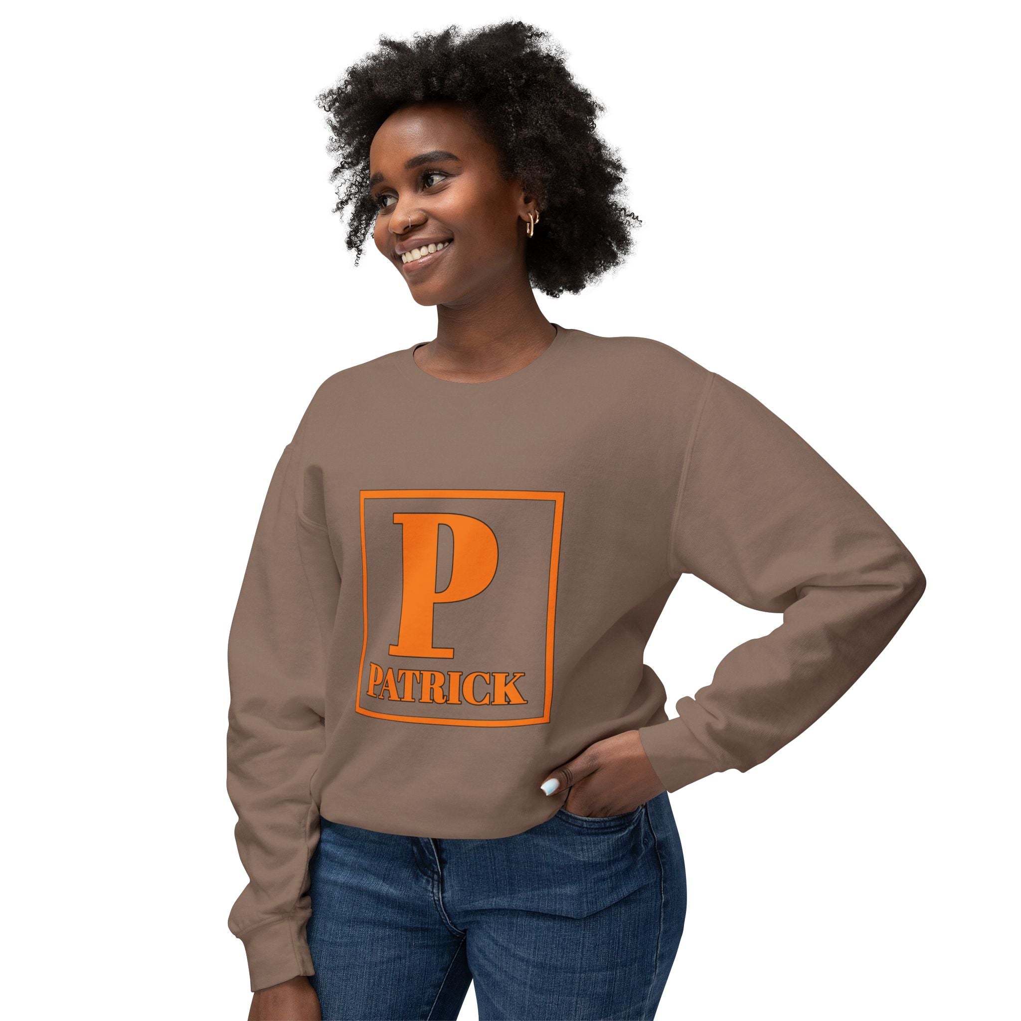 Patrick Monogram Crewneck Sweatshirt — Orange Initial 'P' Name Graphic