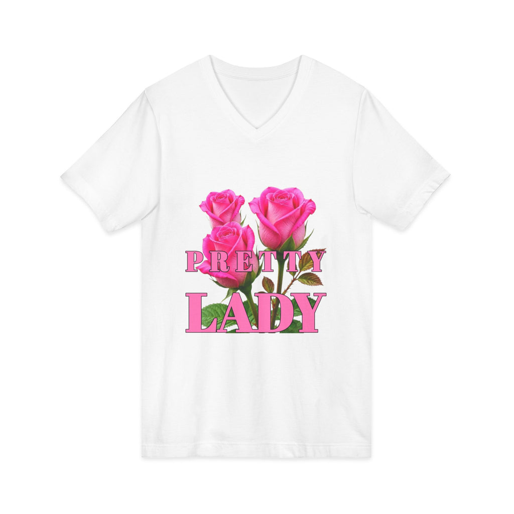 Pretty Lady V-Neck Tee — Pink Rose Floral Graphic Shirt