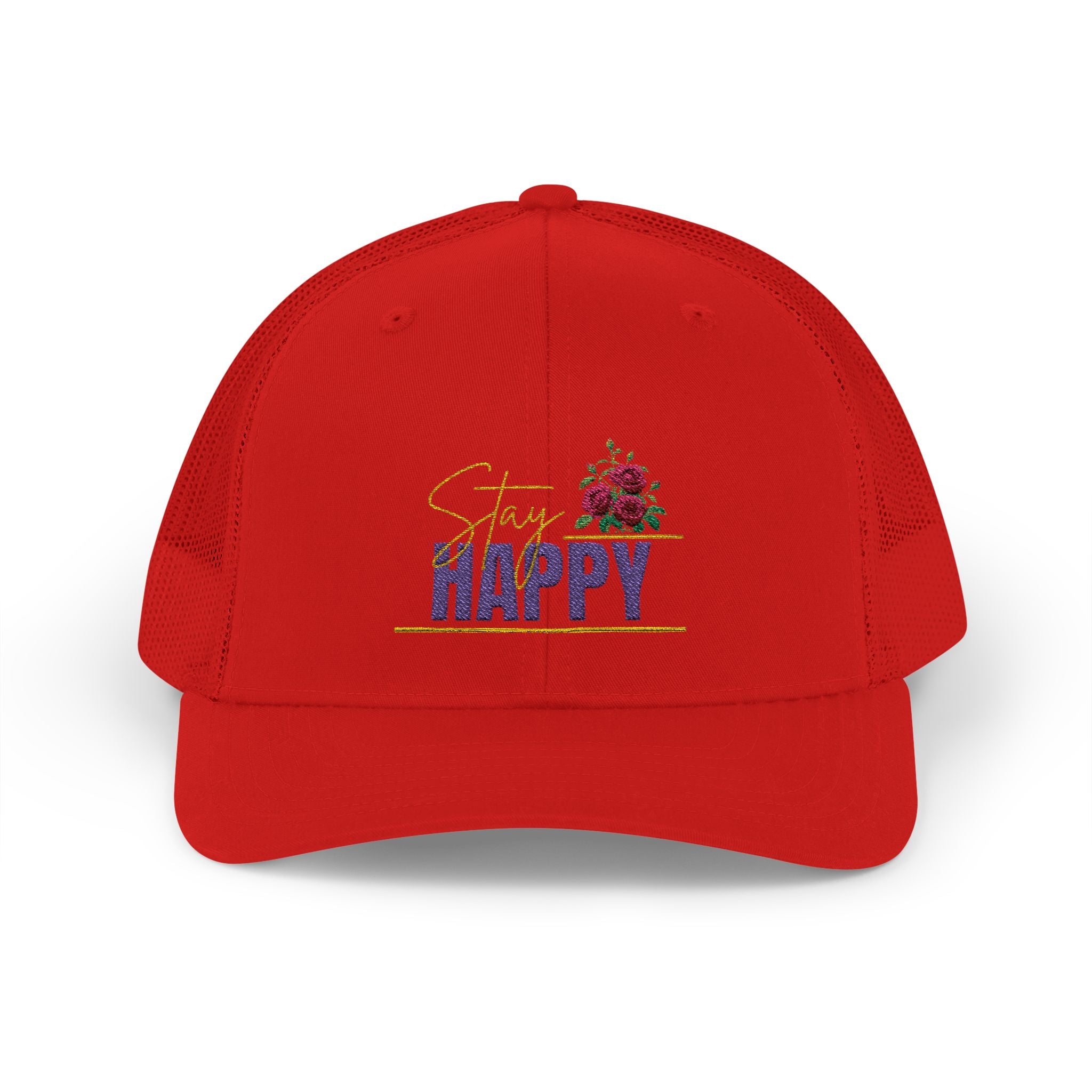 Trucker Cap — Be Happy Floral Embroidered Snapback