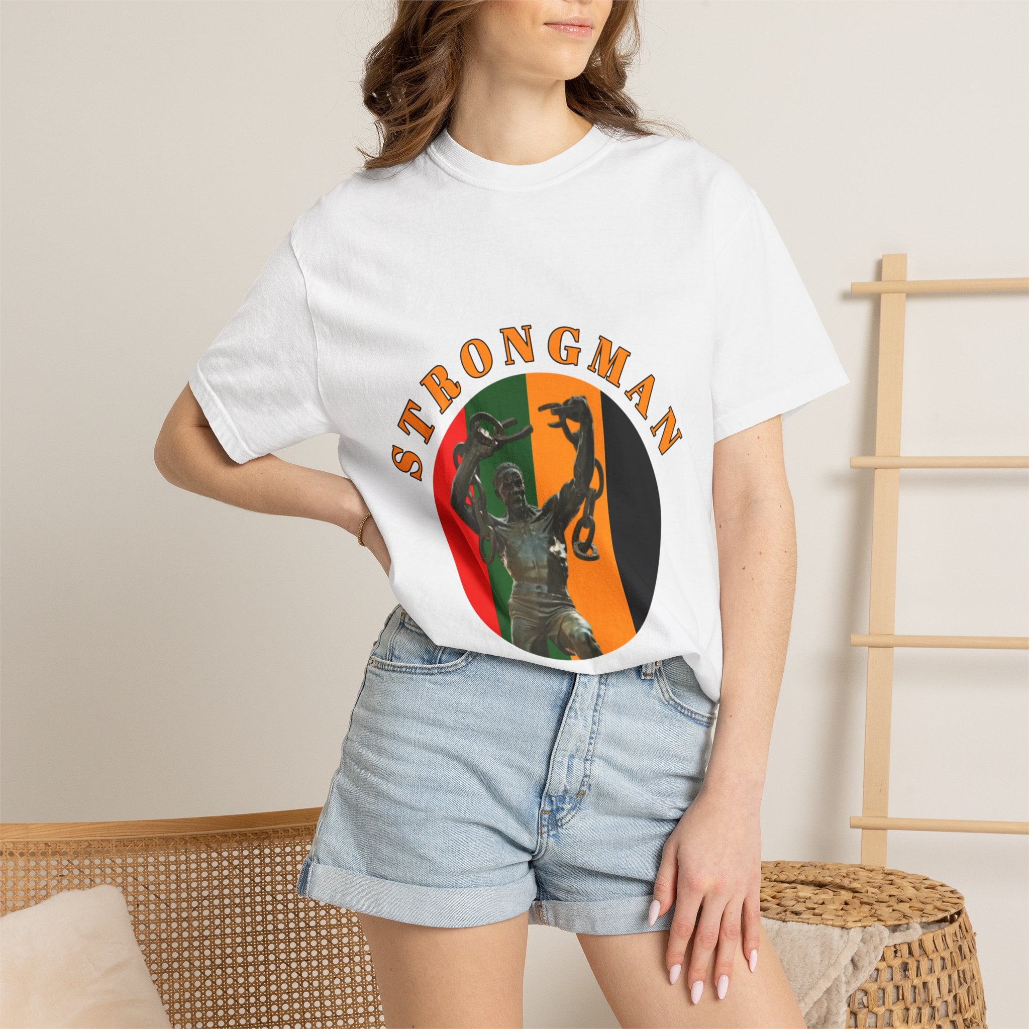 Strongman Statue Vintage-Style T-Shirt — Retro Weightlifting Graphic Tee